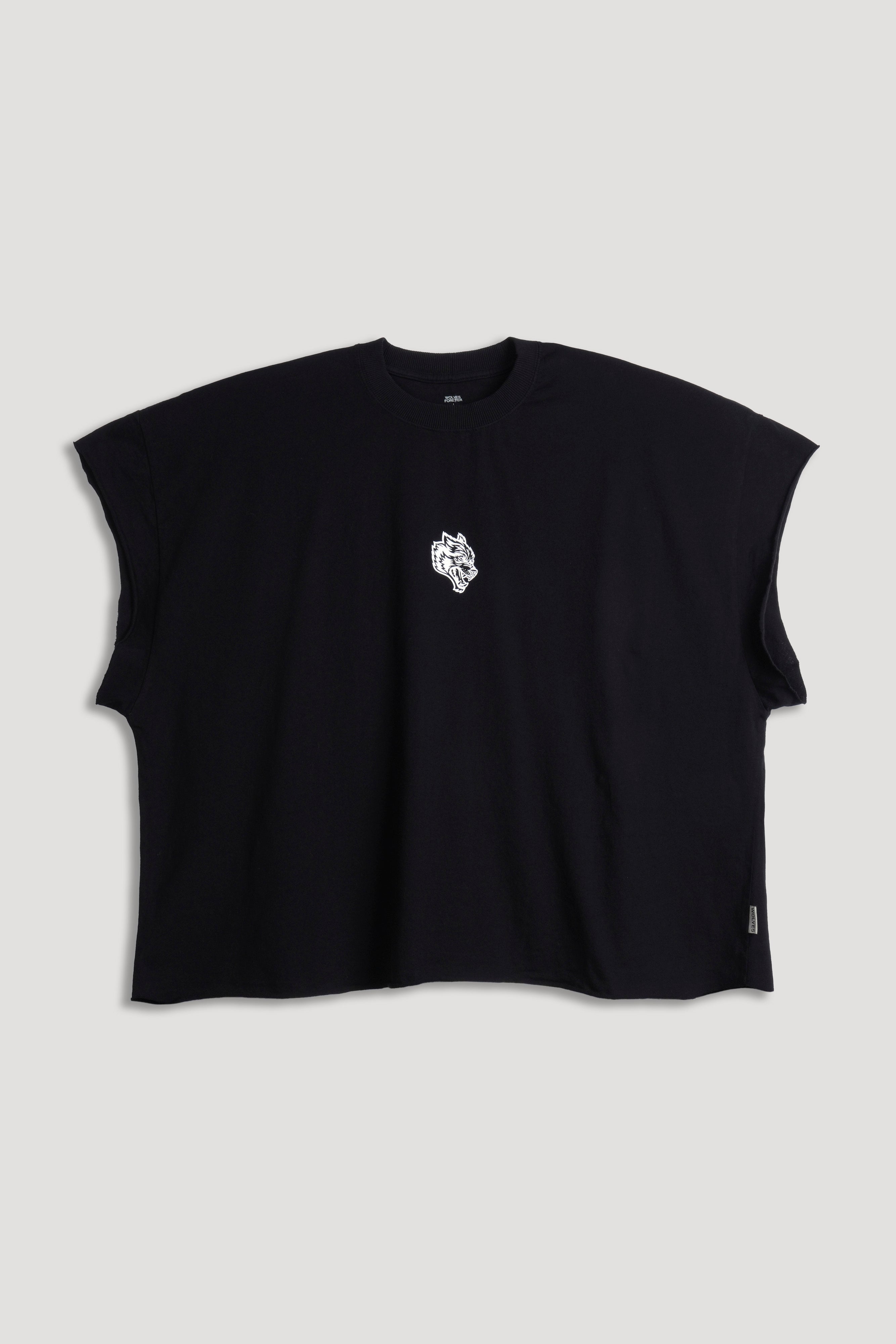Wolf Head Grunge Cut-Off Tee in Black