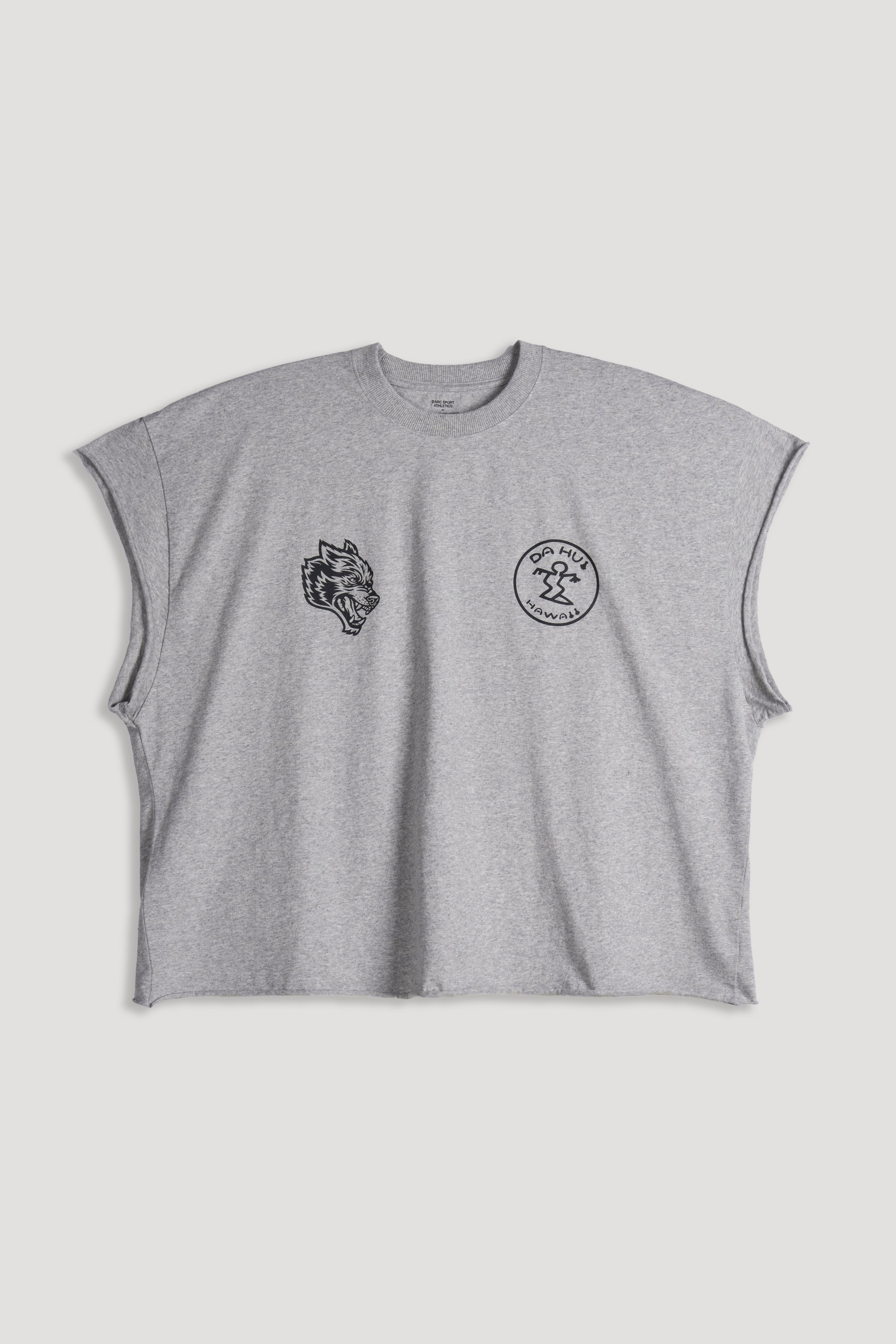Darc Sport X Da Hui Grunge Cut-Off Mid Length Raw Hem Tee in Light Athletic Gray