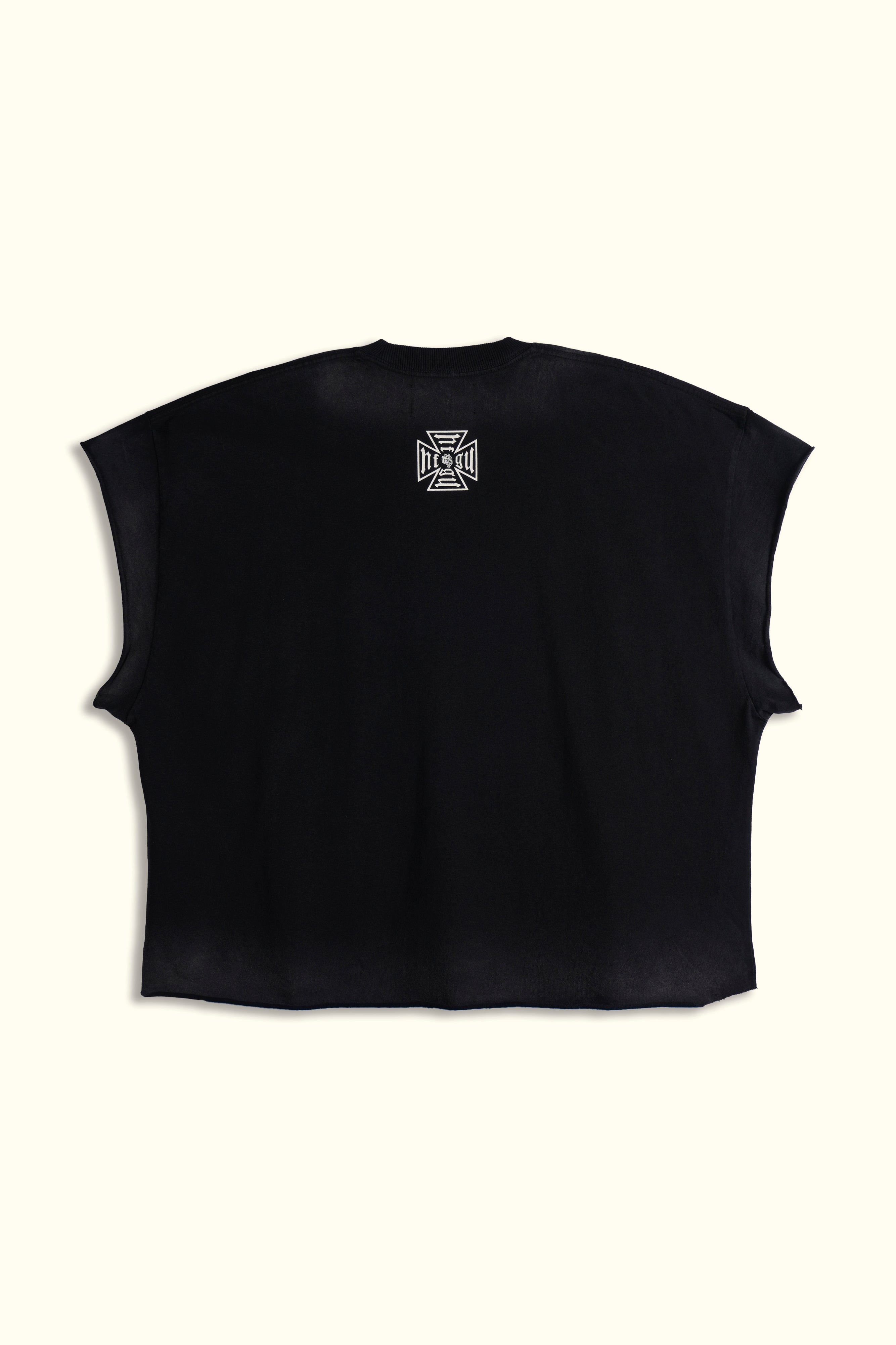 Ohana Wolf "Grunge" Cut Off Tee in Black Drift Wash