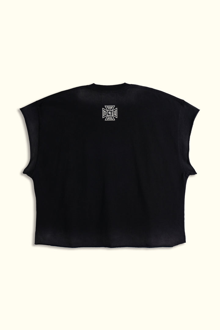 Ohana Wolf "Grunge" Cut Off Tee in Black Drift Wash