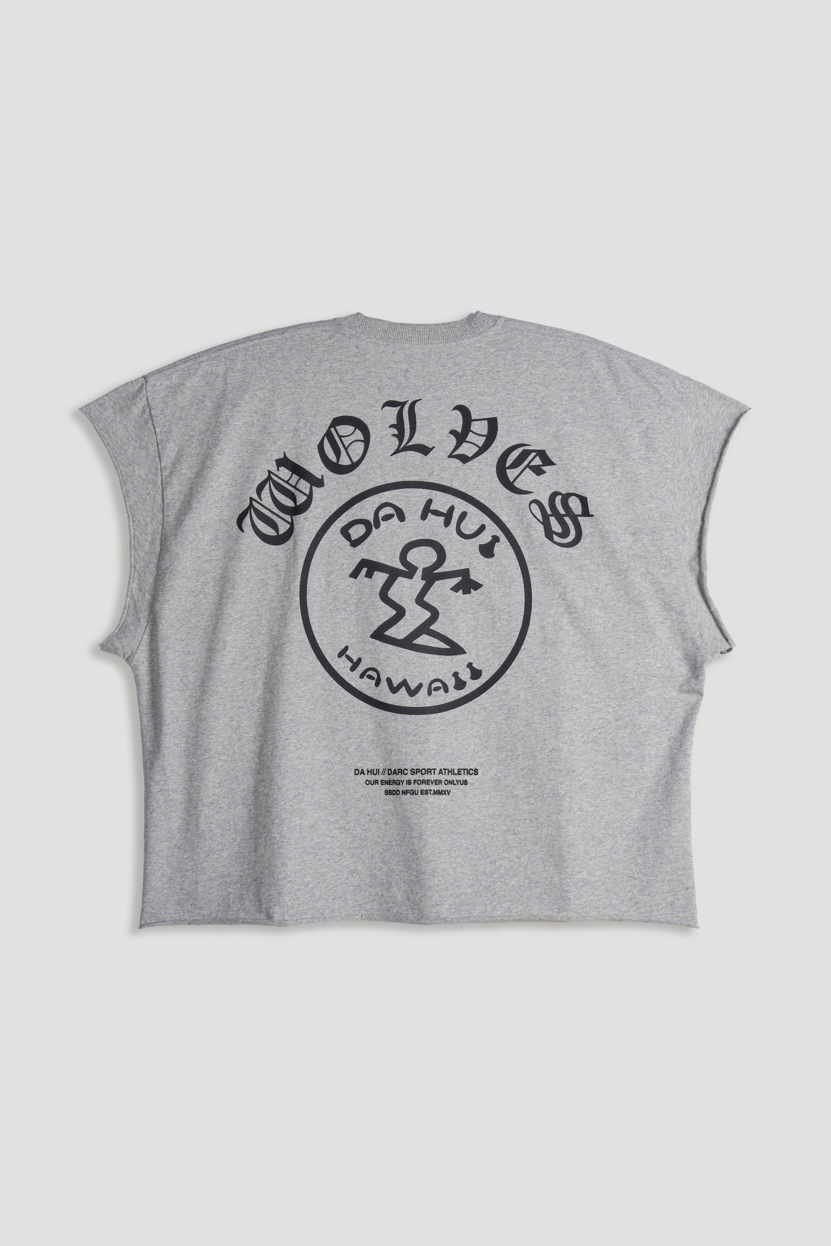 Darc Sport X Da Hui Grunge Cut-Off Mid Length Raw Hem Tee in Light Athletic Gray