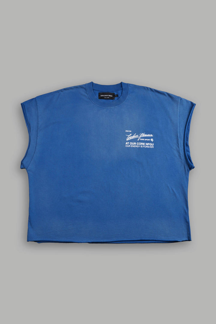 At Our Core "Grunge" Cut Off Tee in Darc Cobalt Drift Wash
