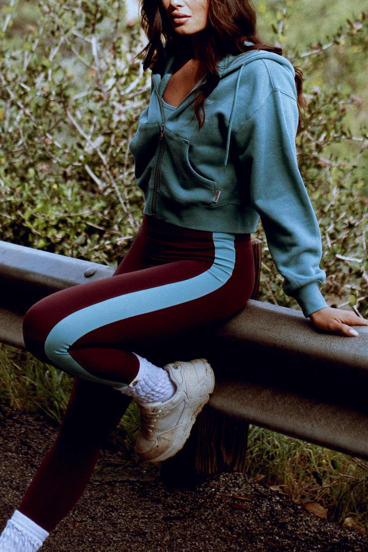 Wolf "Celine" Stripe Energy Leggings in Fig/Dusty Turquoise