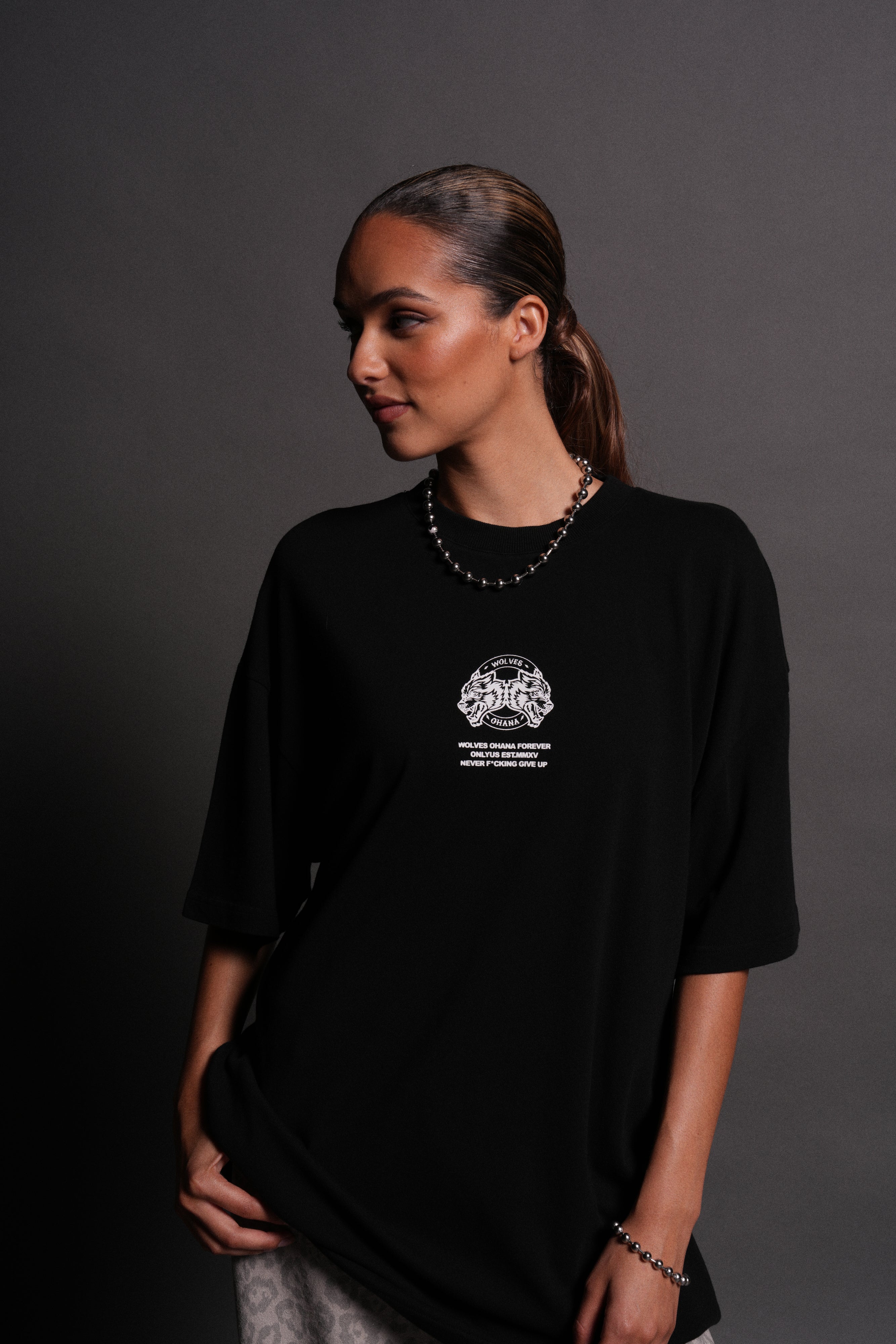 Wolves Ohana Forever "Premium" Oversized Tee in Black