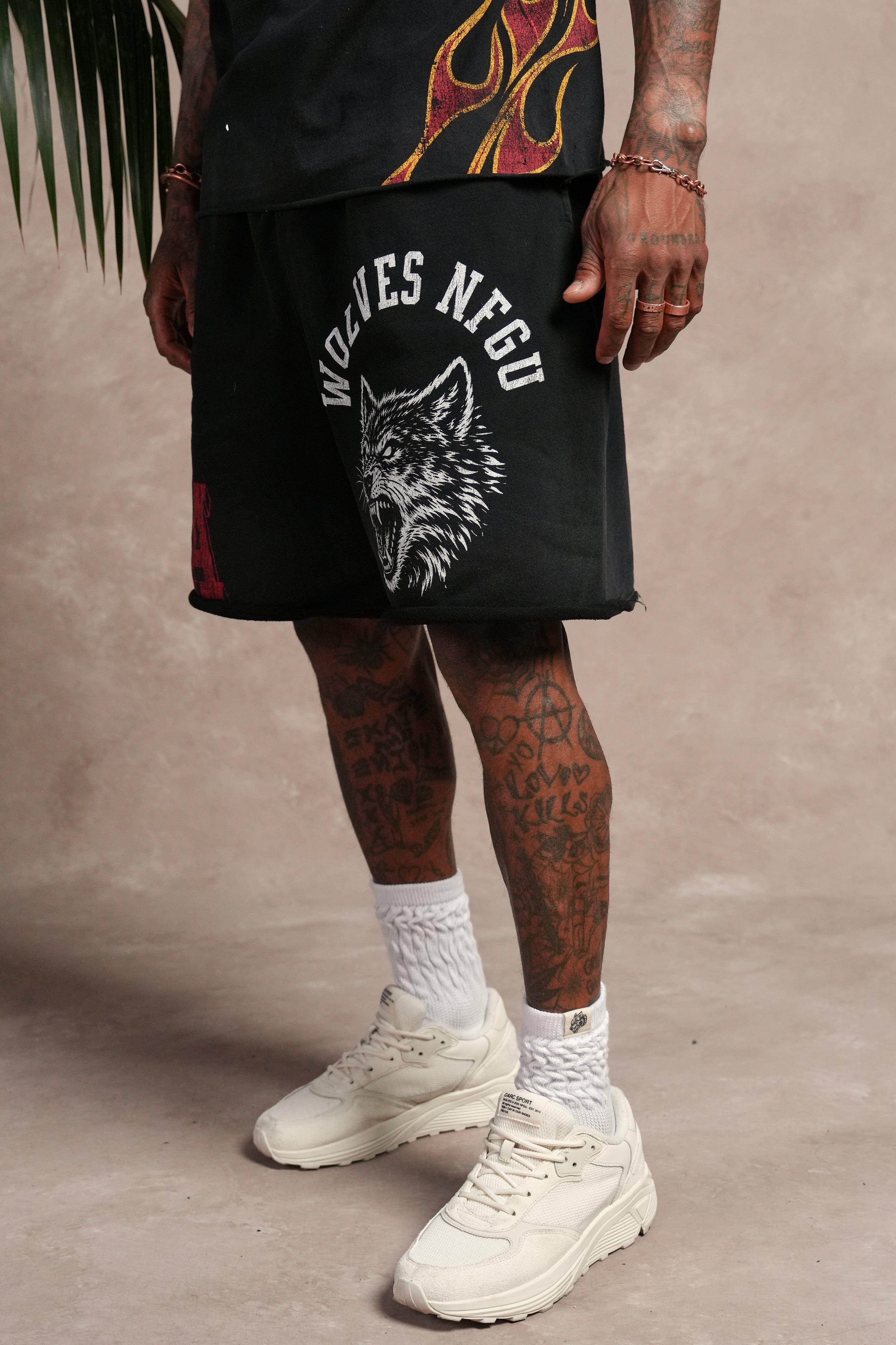 Wolves Athletics Grunge Brock Sweat Short in Black Drift Wash