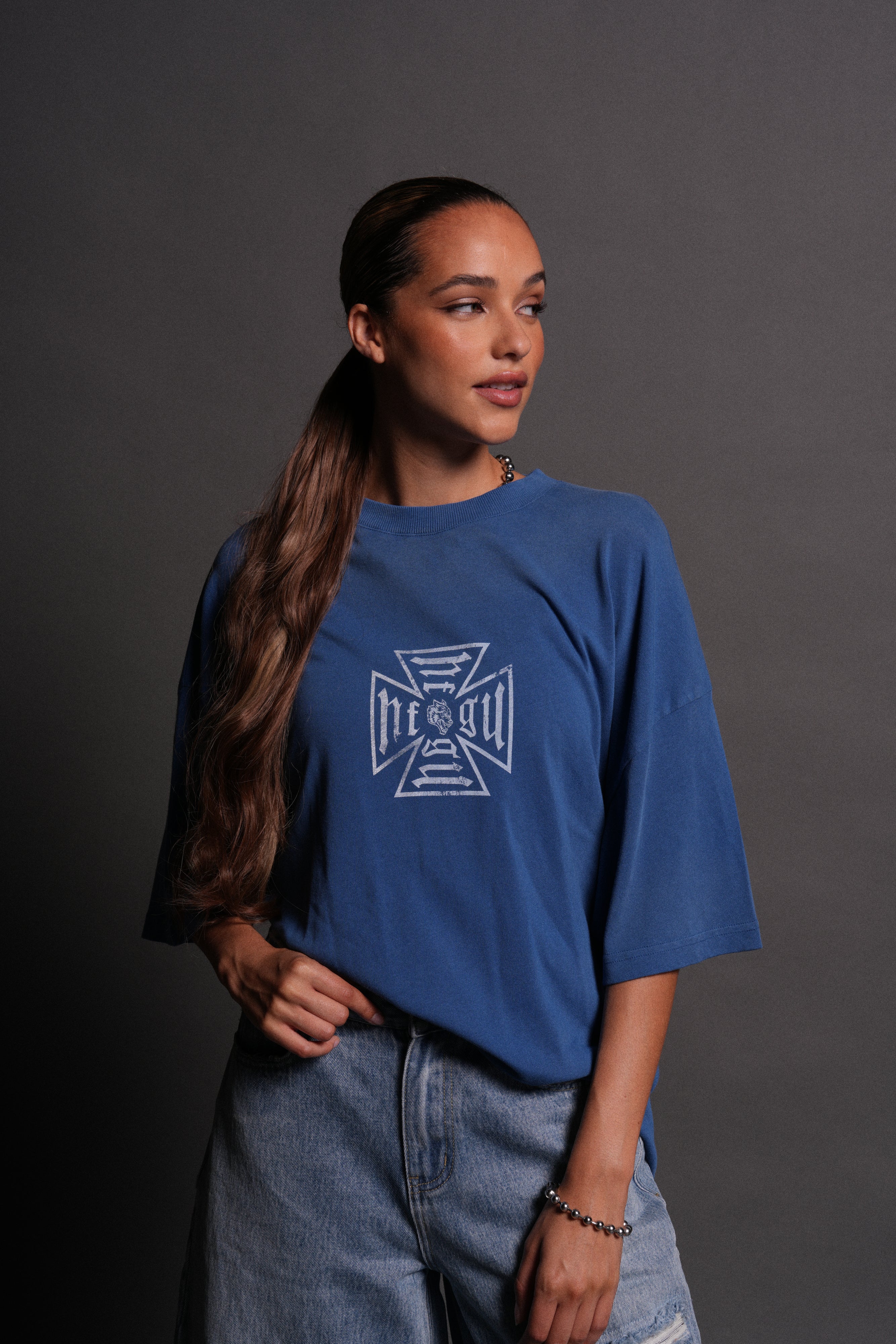 Loyal to the Core "Premium" Oversized Tee in Darc Cobalt Drift Wash