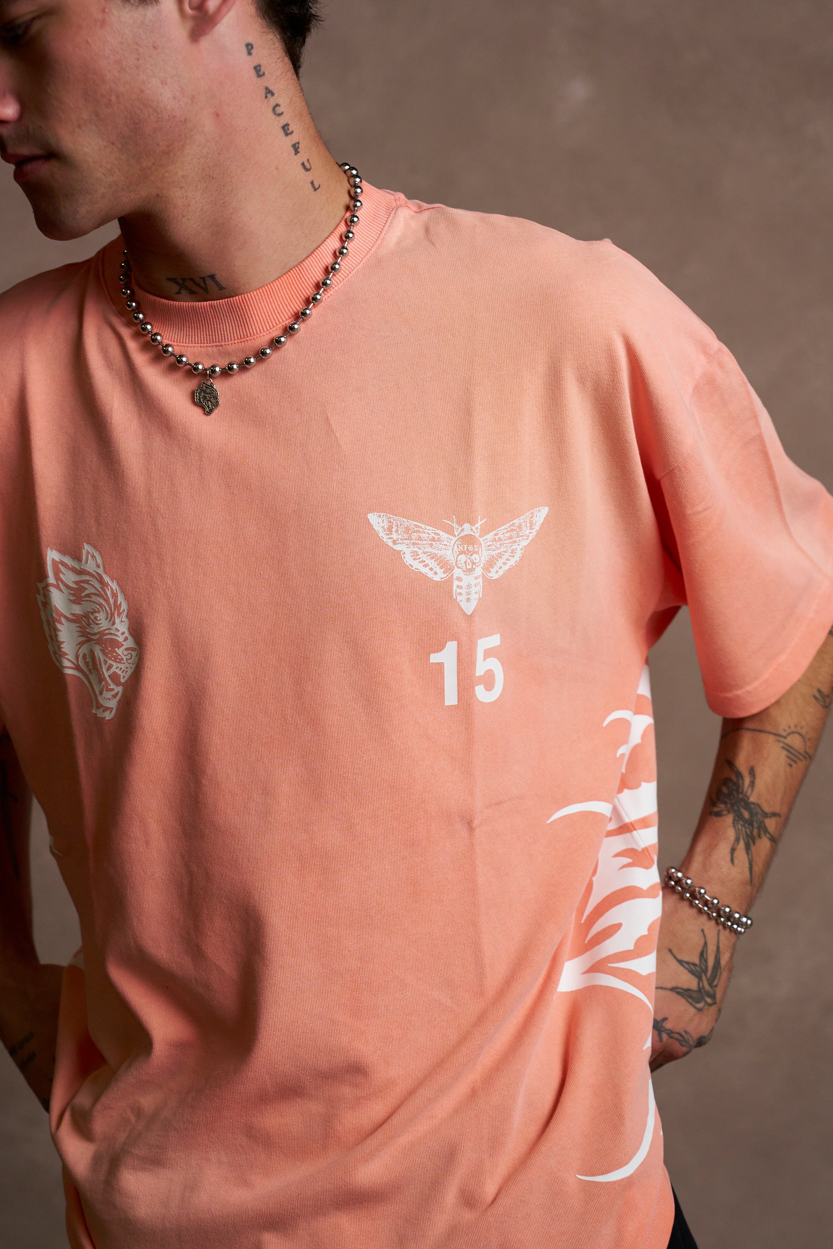 Ohana 2024 "Premium" Oversized Tee in Neon Coral Sun Fade