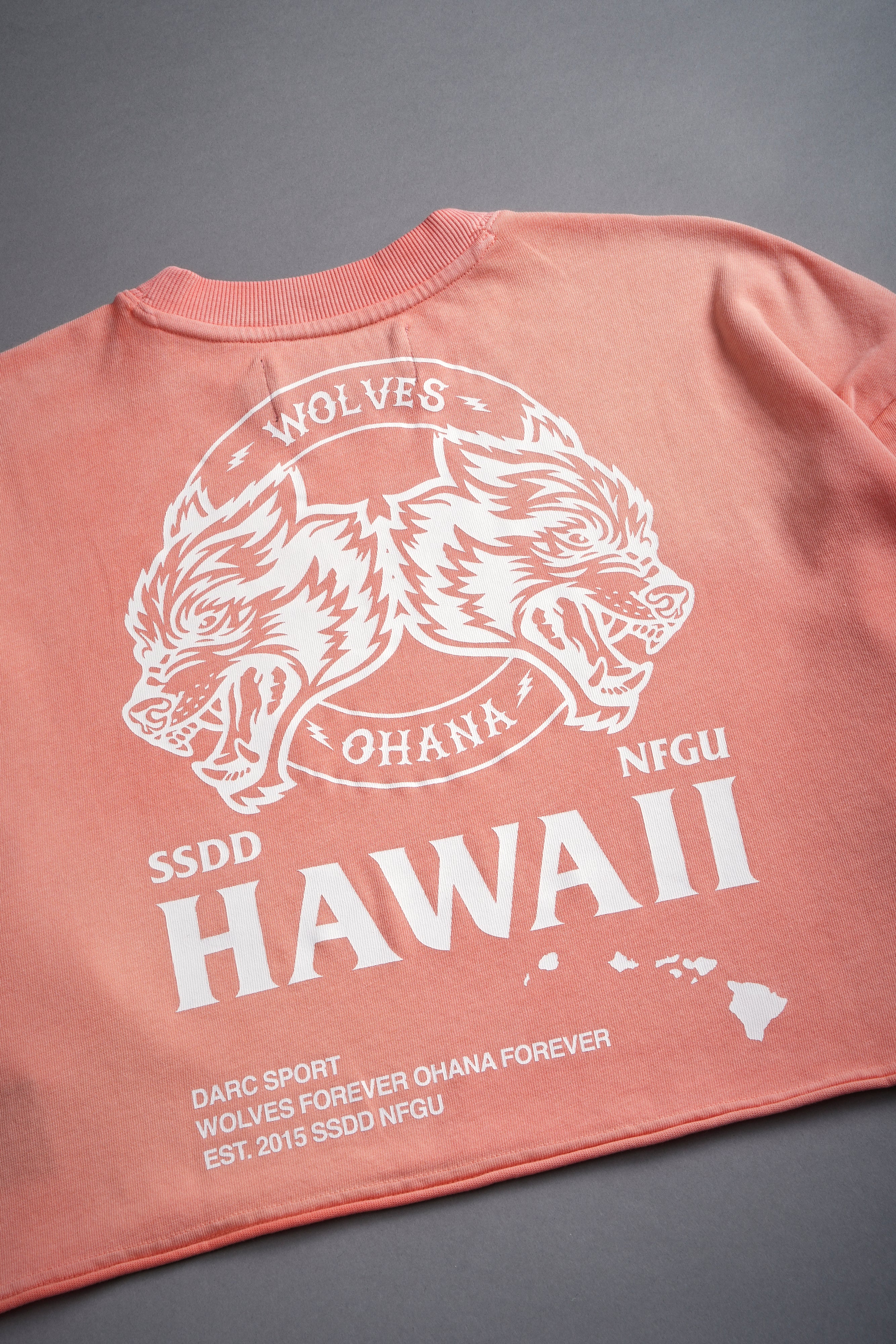 Wolves Ohana "Premium" Oversized (Cropped) Tee in Neon Coral Sun Fade