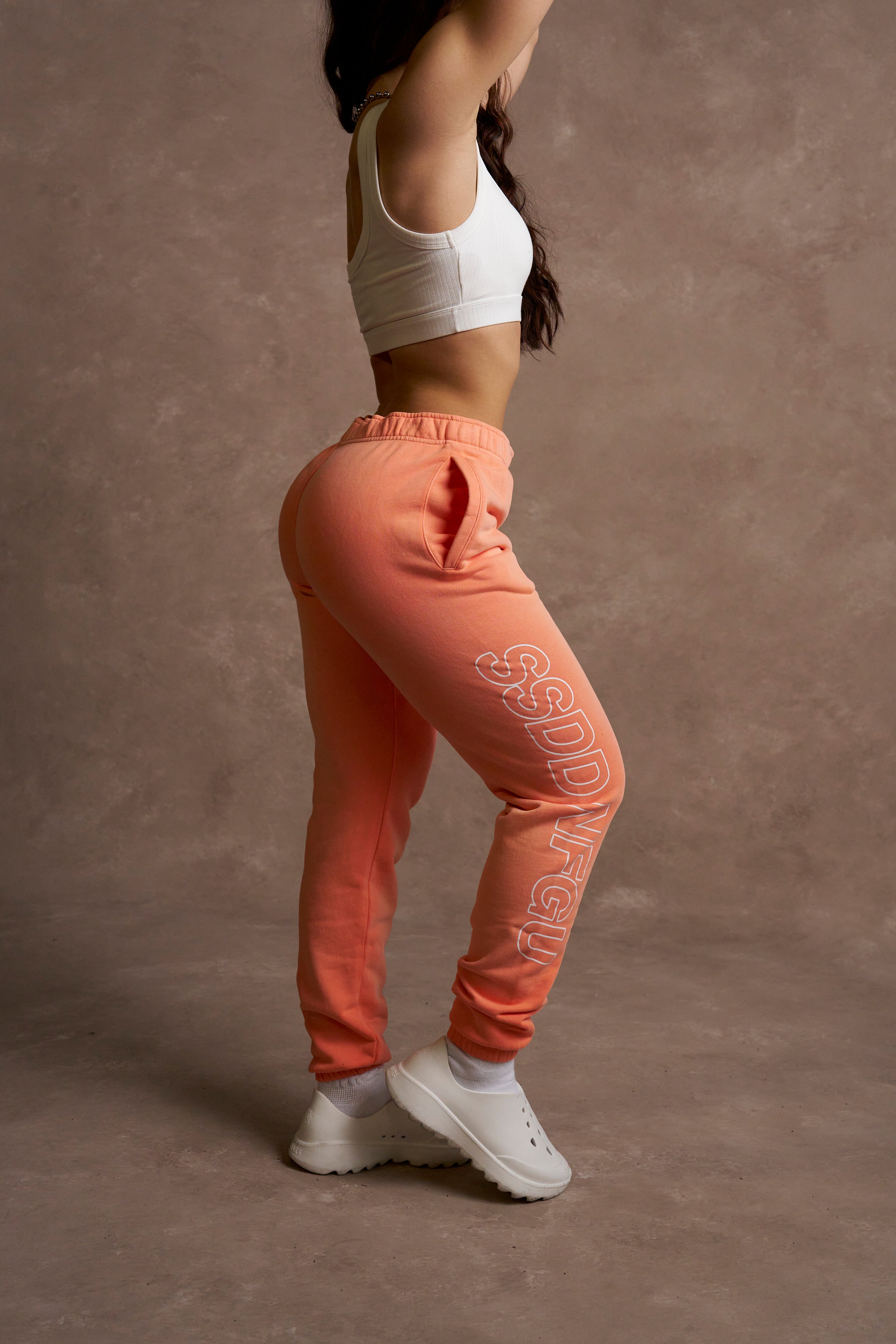 No Limit She Post Lounge Sweats in Neon Coral Sun Fade