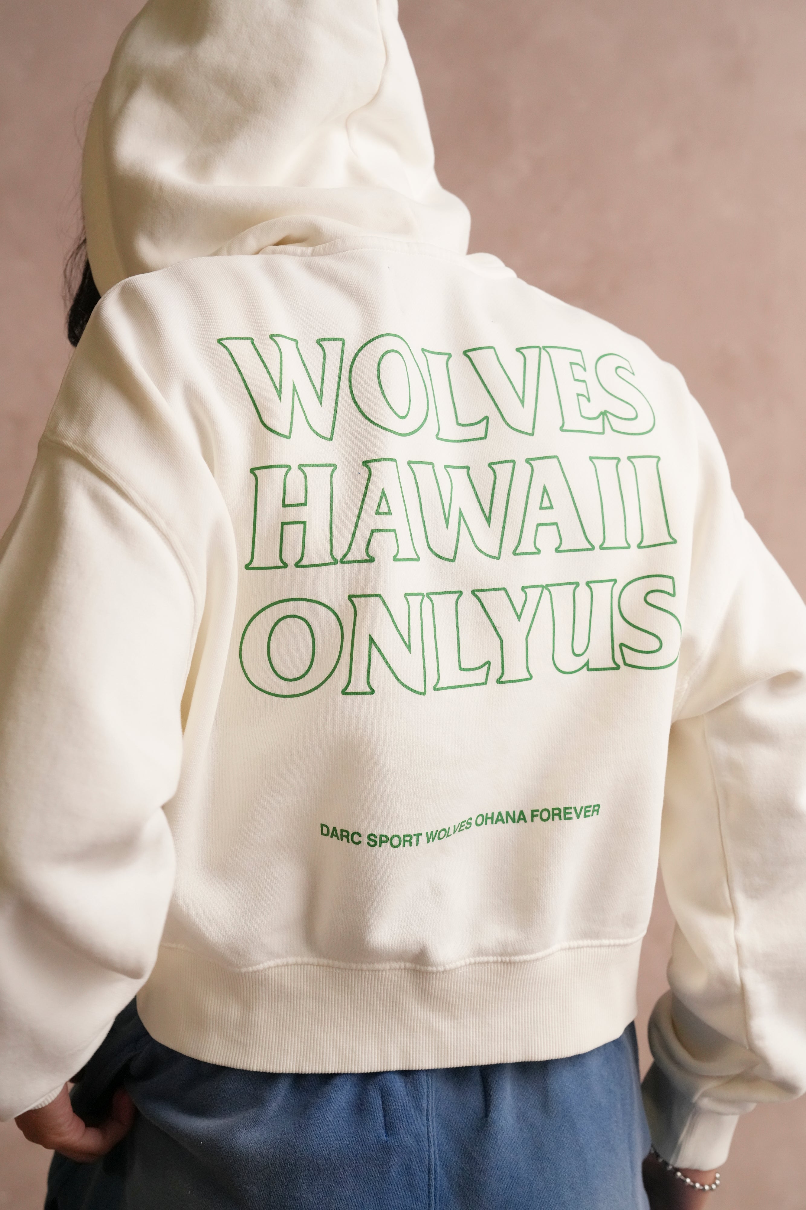 Only Us Hawaii "Sage" (Cropped) Zip Hoodie in Cream