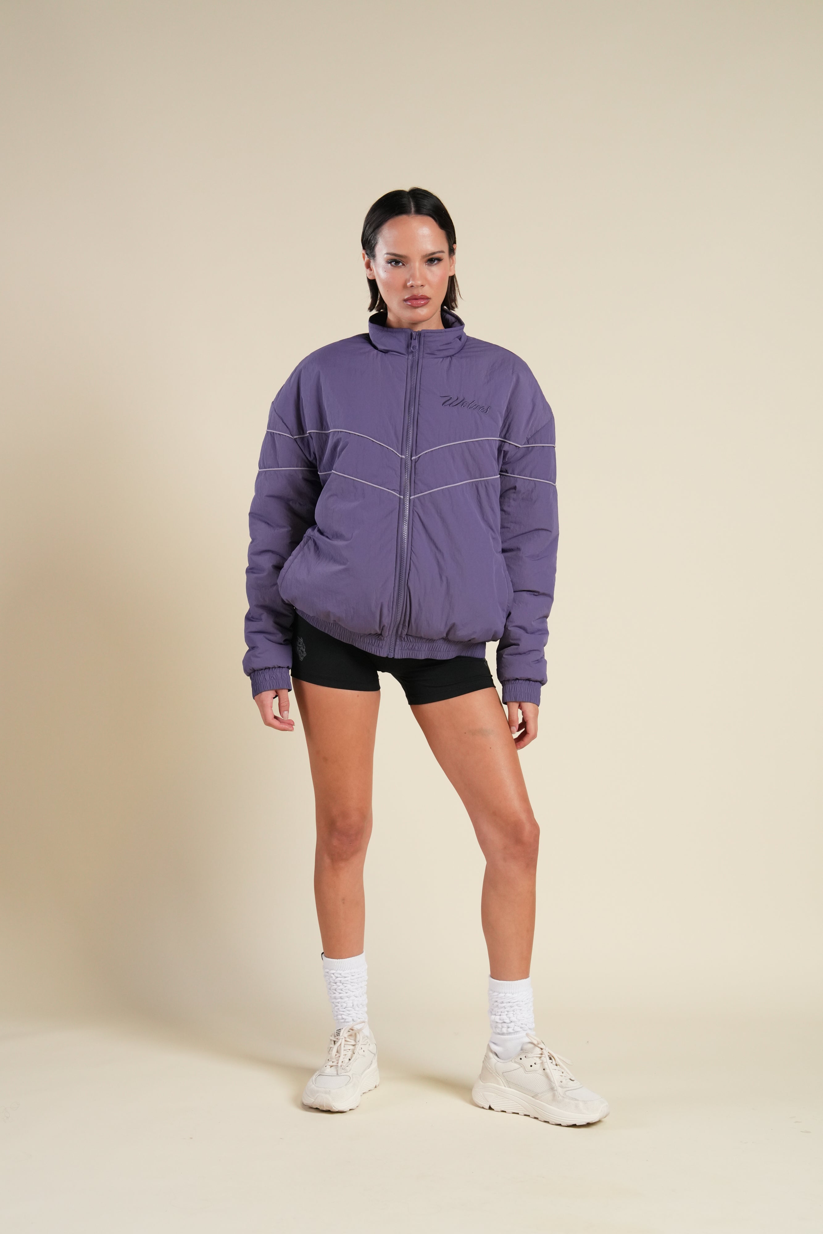 Cursive Wolves She Sherpa Lined Balboa Jacket