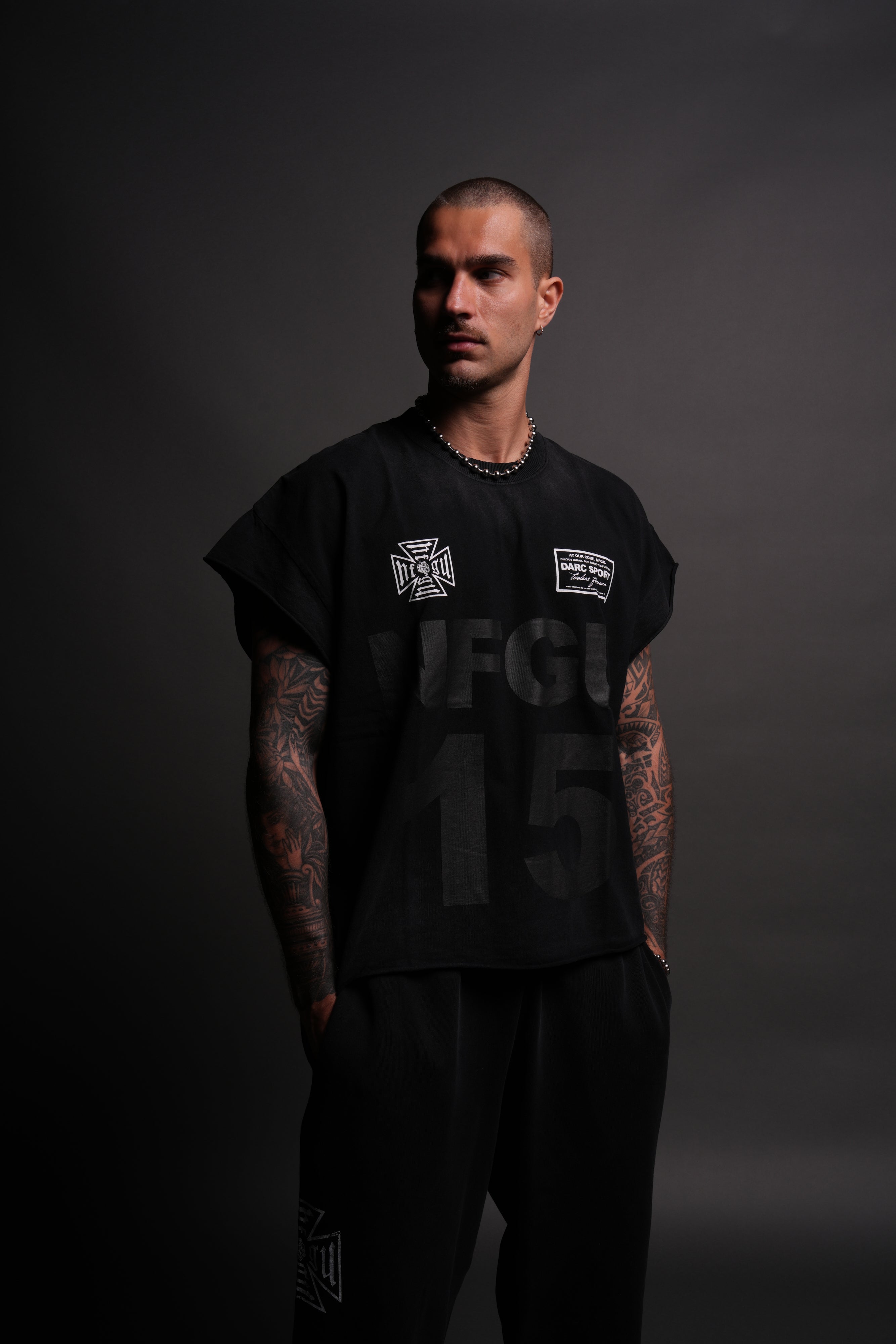 Since Day One "Grunge" Cut Off Tee in Black Drift Wash