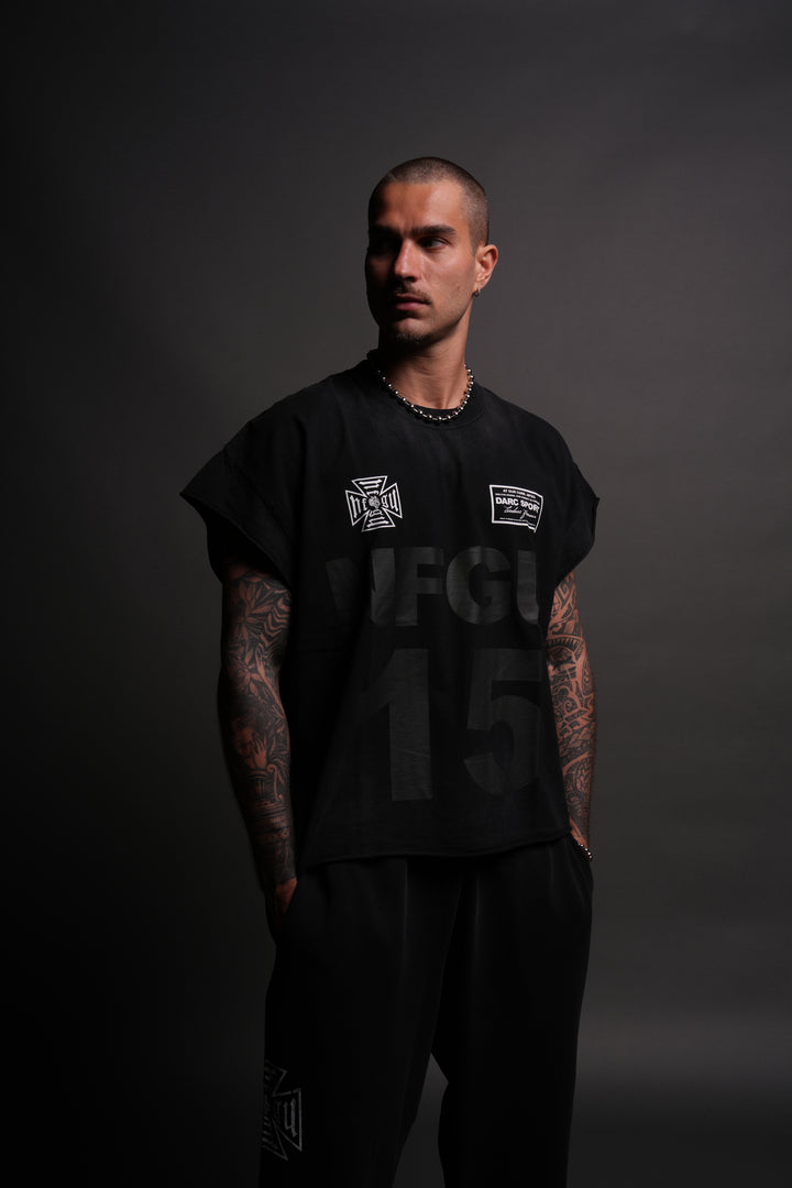 Since Day One "Grunge" Cut Off Tee in Black Drift Wash