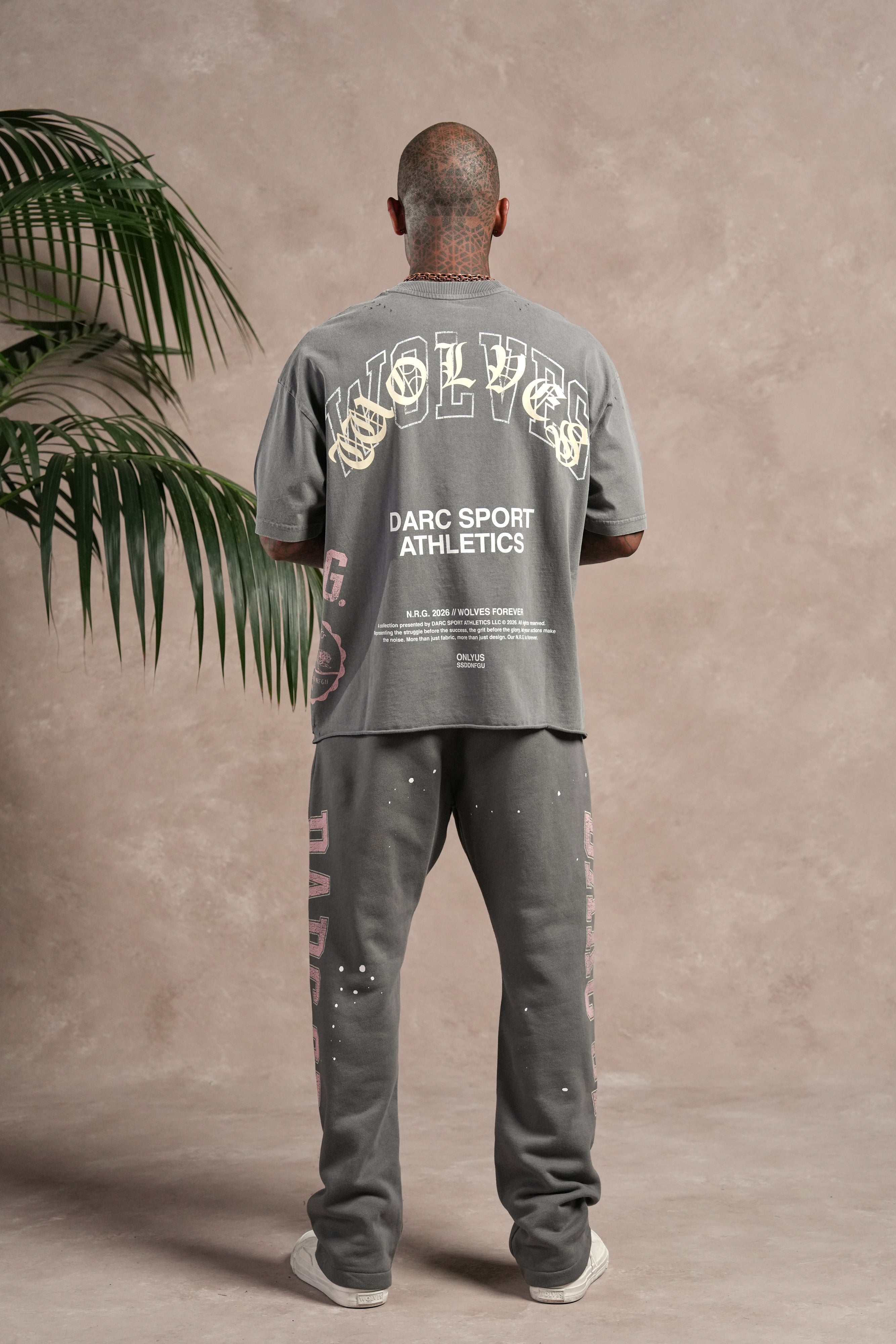 Wolves Athletics Distressed Grunge Mid Length Raw Hem Tee in Slate Gray