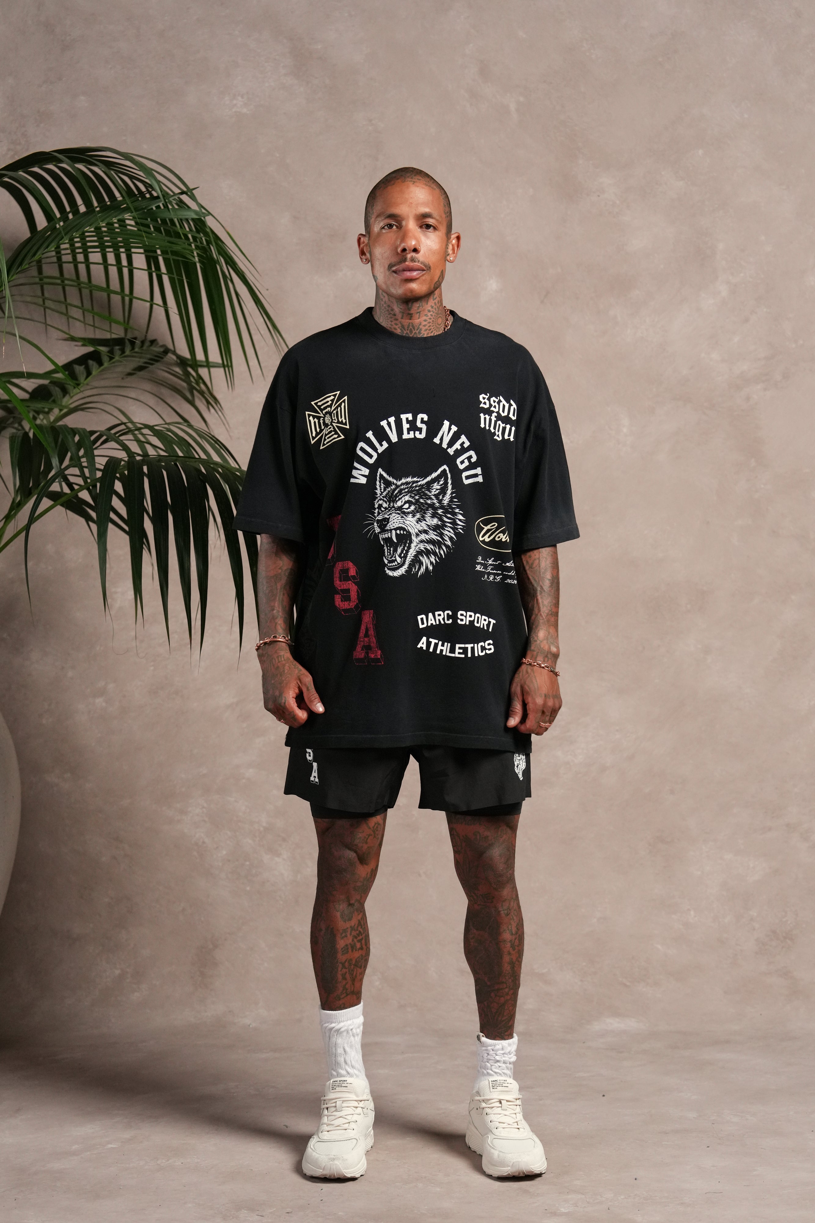 Wolves Athletics Premium Oversized Tee in Black Drift Wash