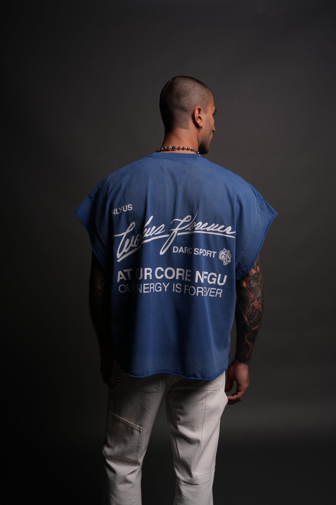 At Our Core "Grunge" Cut Off Tee in Darc Cobalt Drift Wash