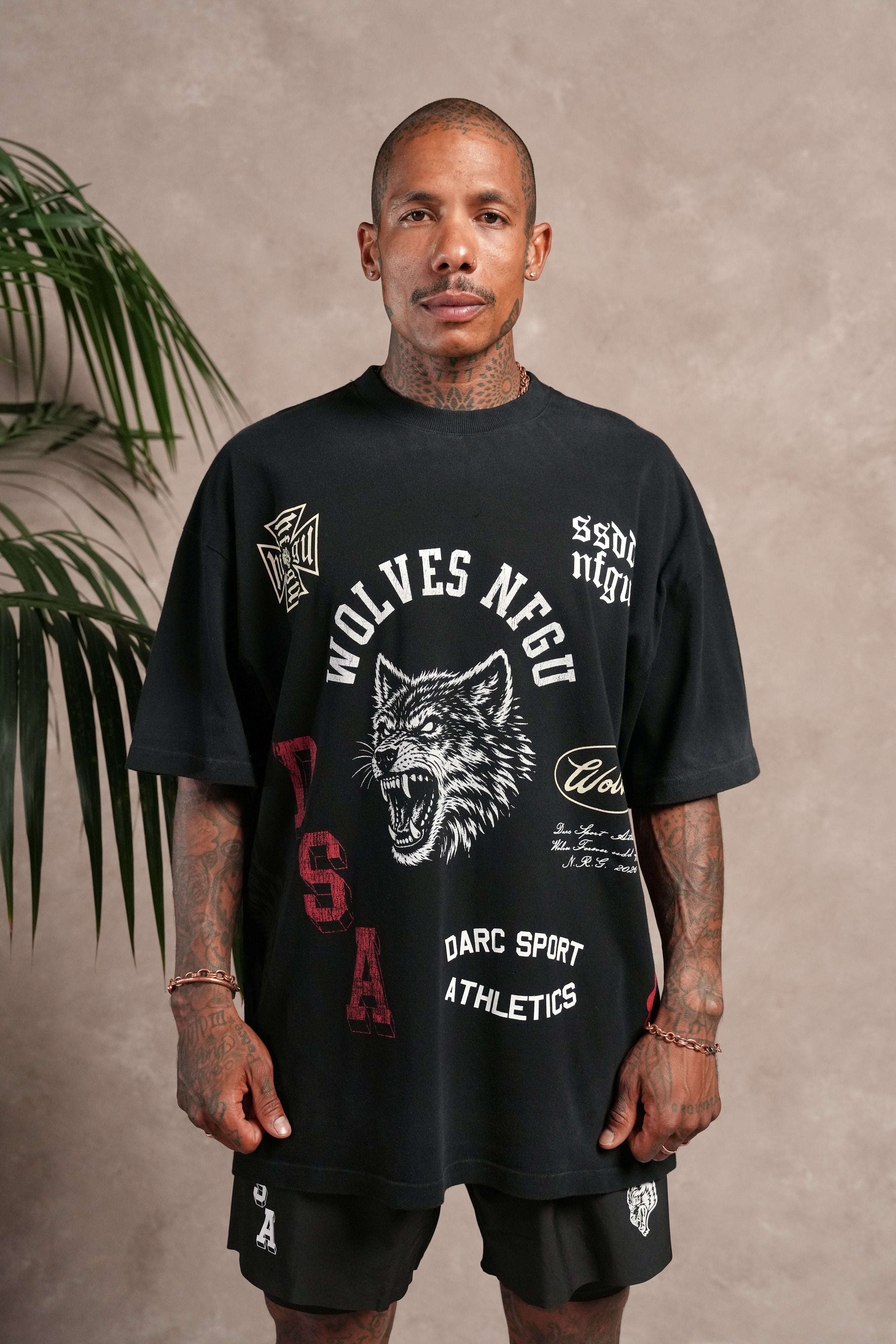 Wolves Athletics Premium Oversized Tee in Black Drift Wash