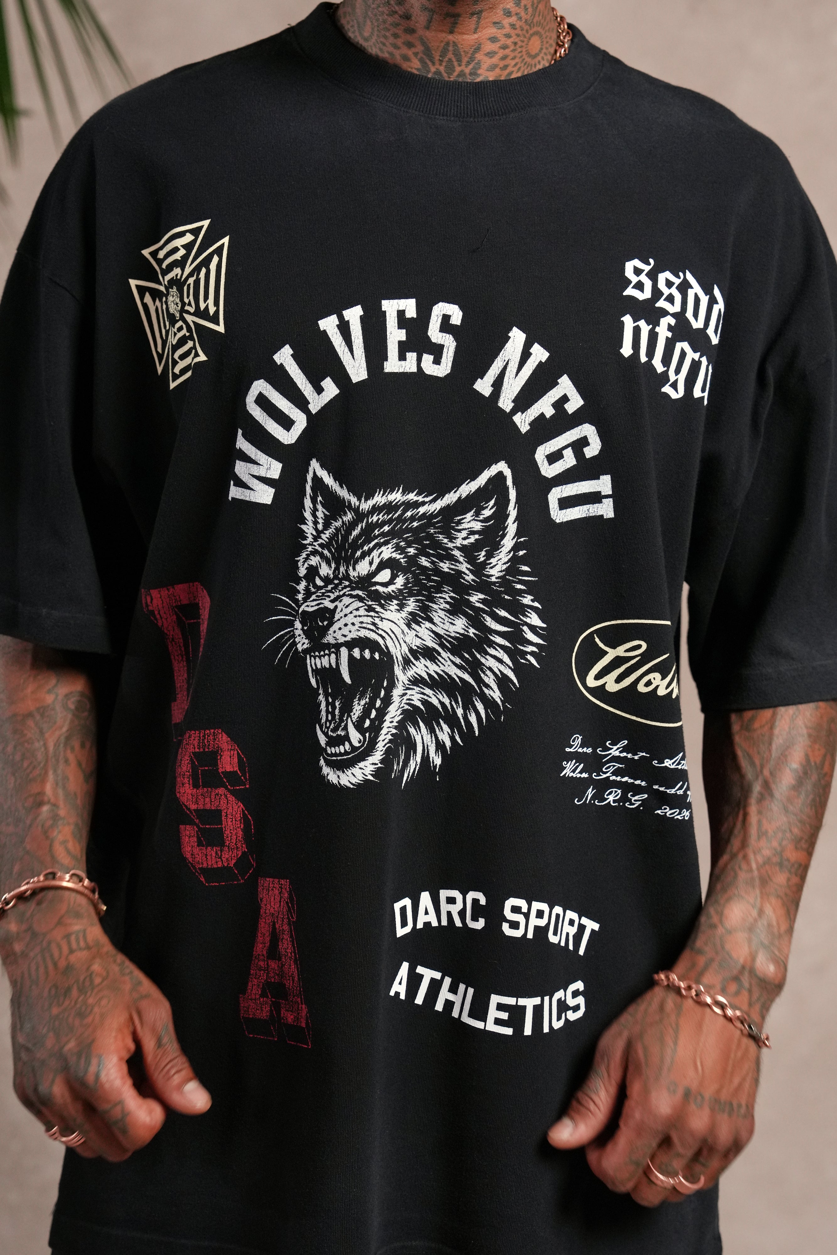 Wolves Athletics Premium Oversized Tee in Black Drift Wash