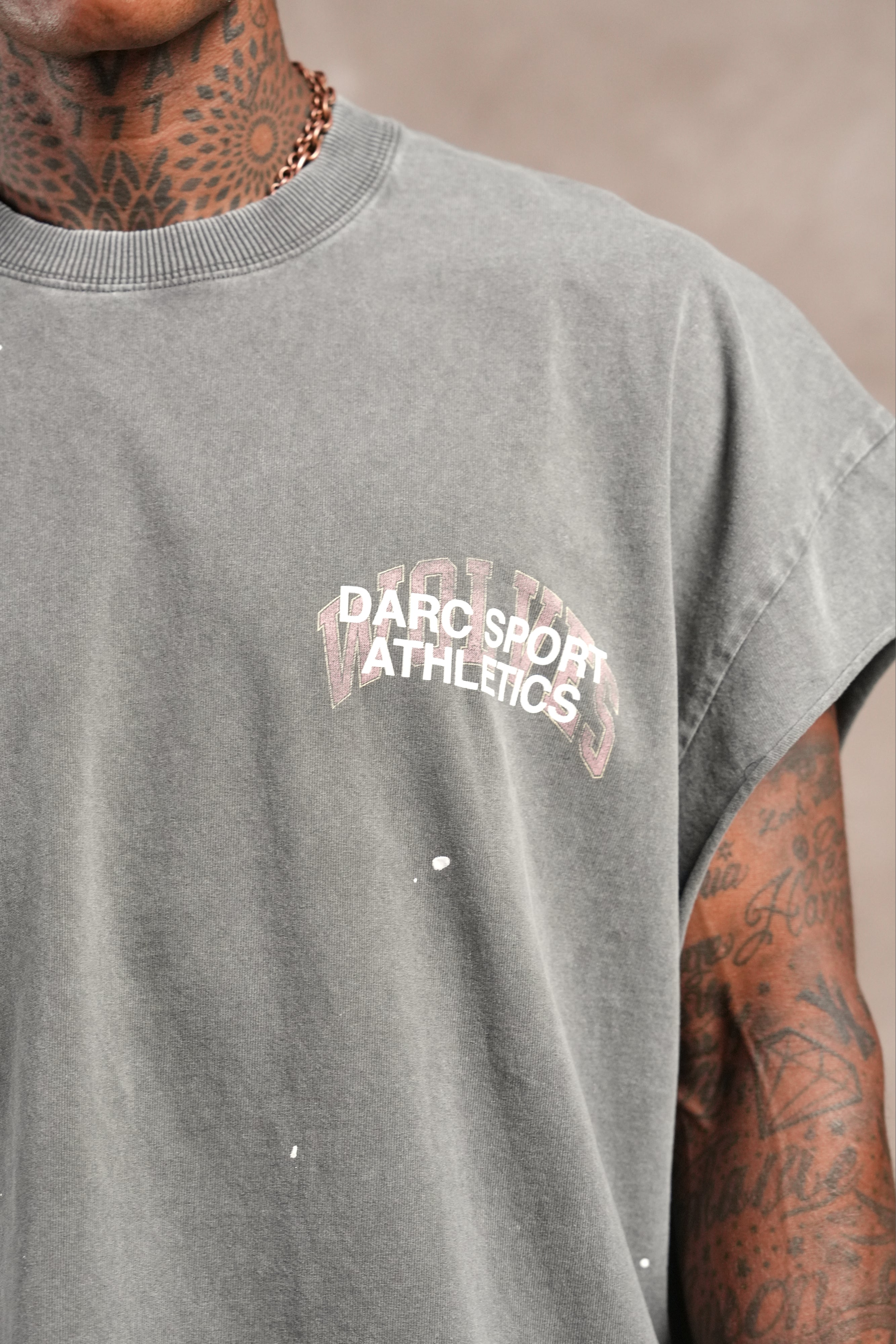 Hot Rod Grunge Cut-Off Mid Length Raw Hem Tee in Slate Gray