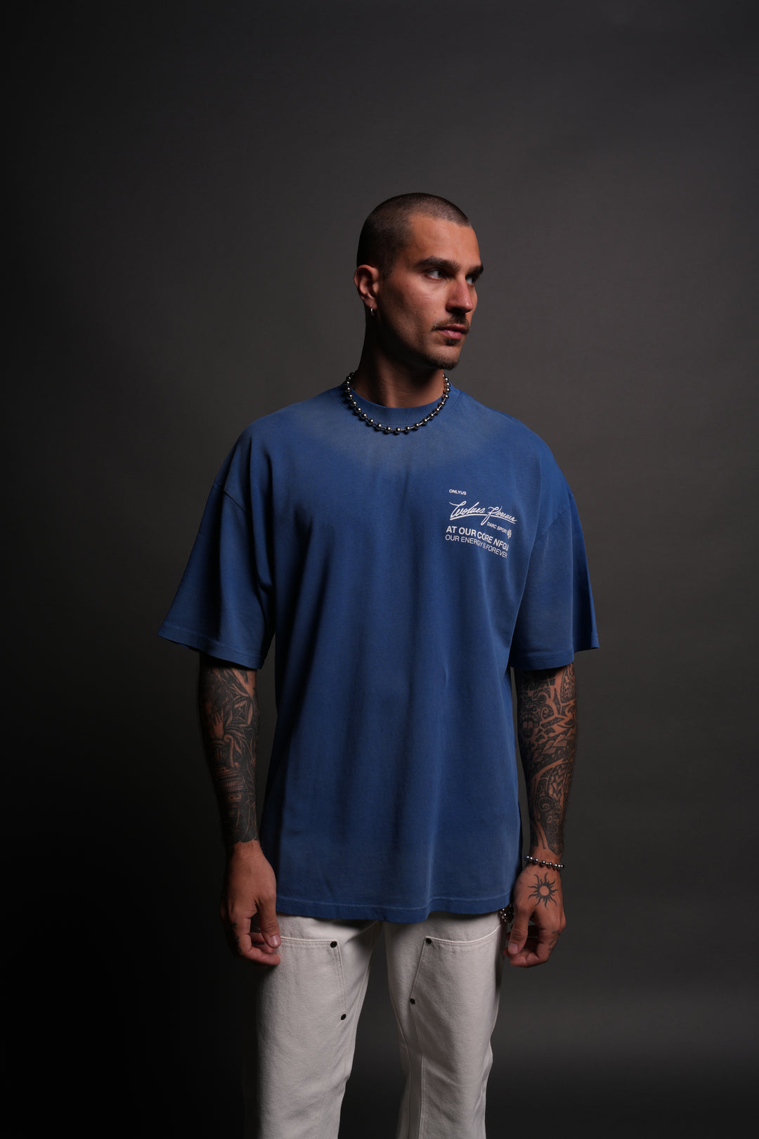 At Our Core "Premium" Oversized Tee in Darc Cobalt Drift Wash