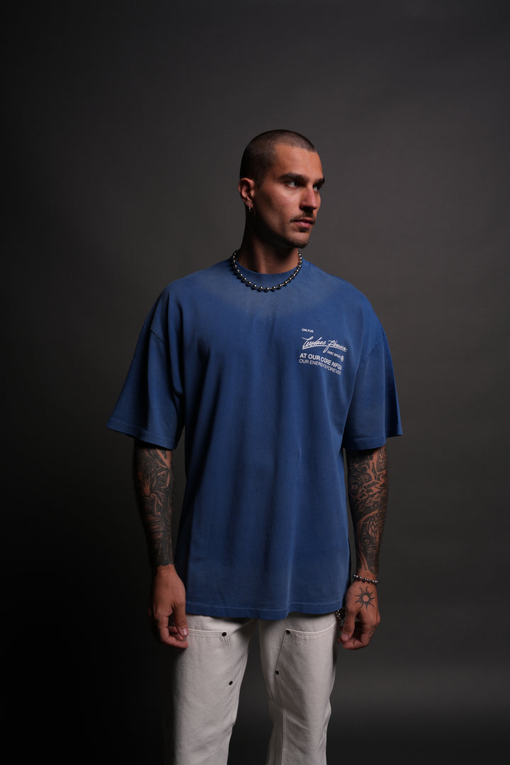 At Our Core "Premium" Oversized Tee in Darc Cobalt Drift Wash
