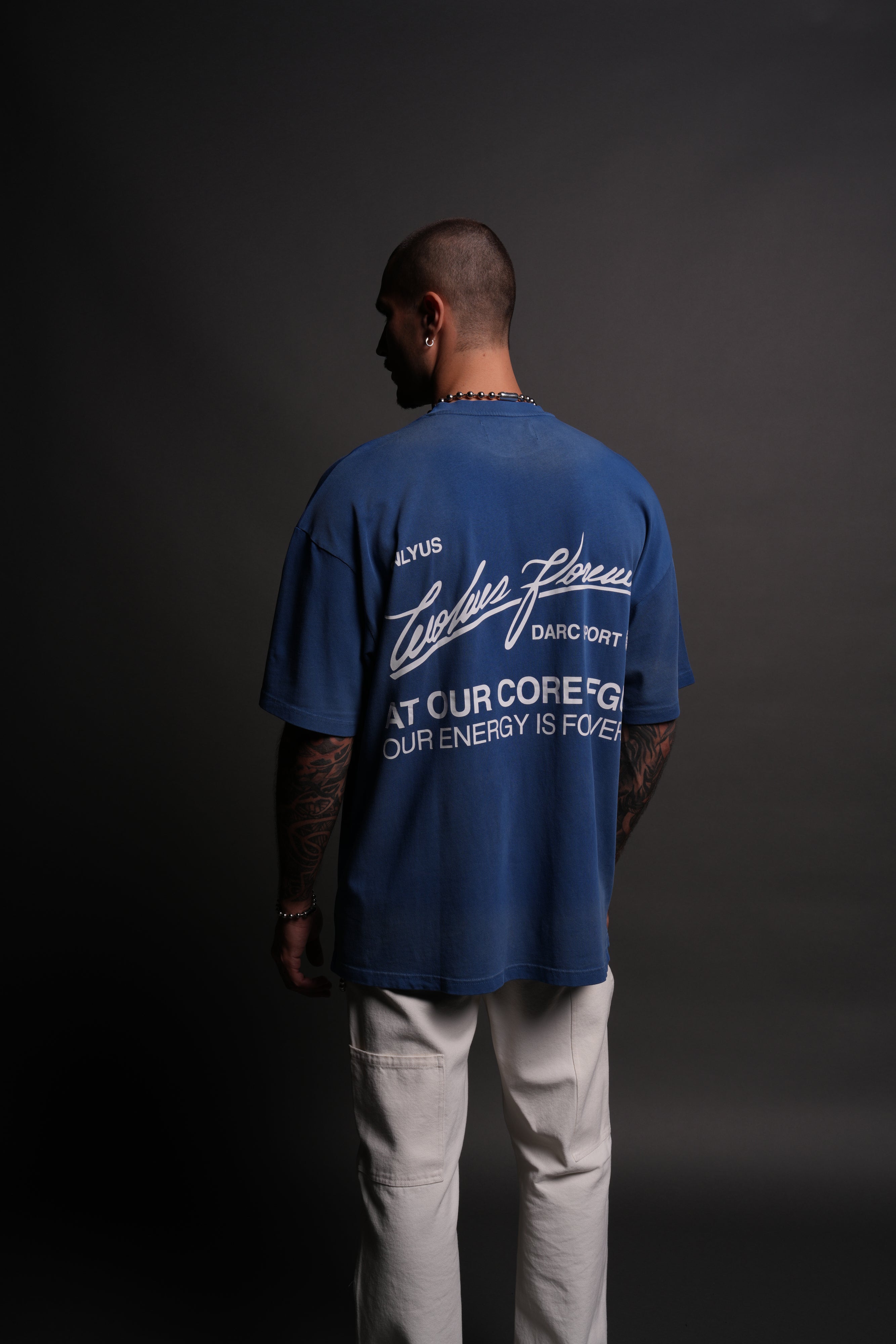 At Our Core "Premium" Oversized Tee in Darc Cobalt Drift Wash
