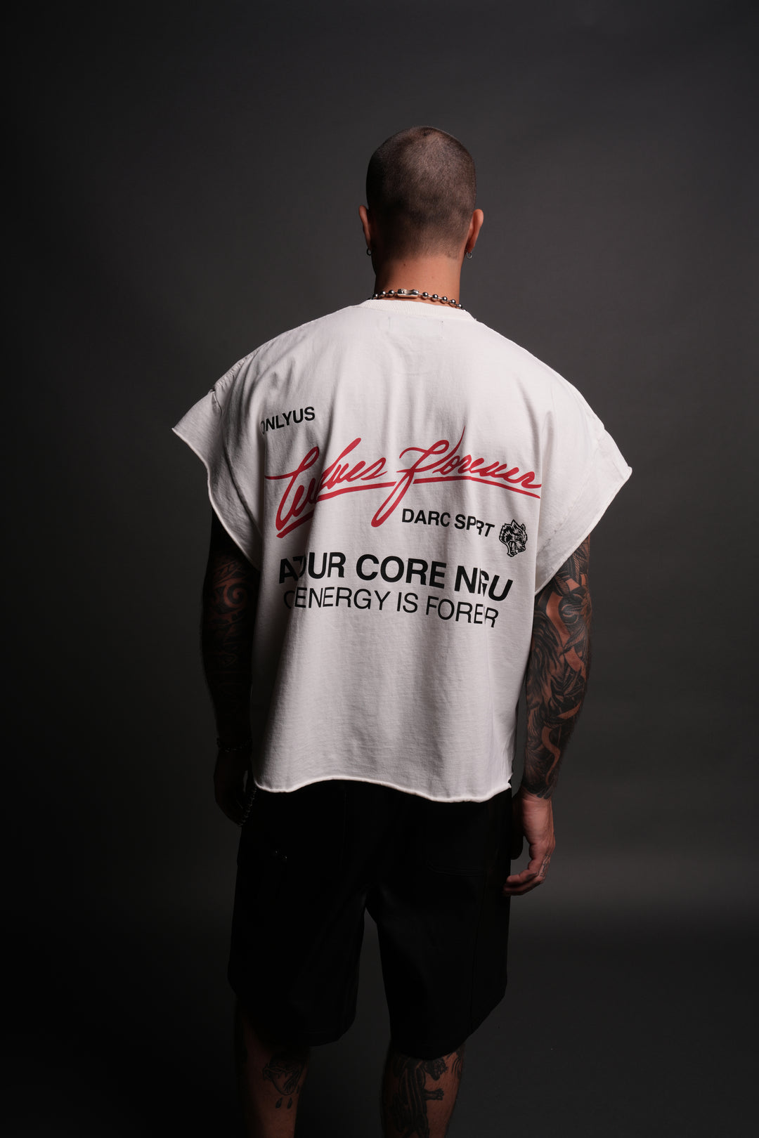 At Our Core "Grunge" Cut Off Tee in Cream