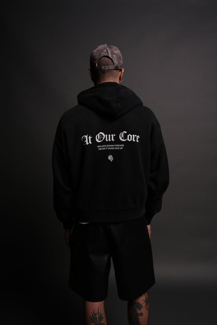Loyal To The Core Darco Double Zip Hoodie in Black Drift Wash