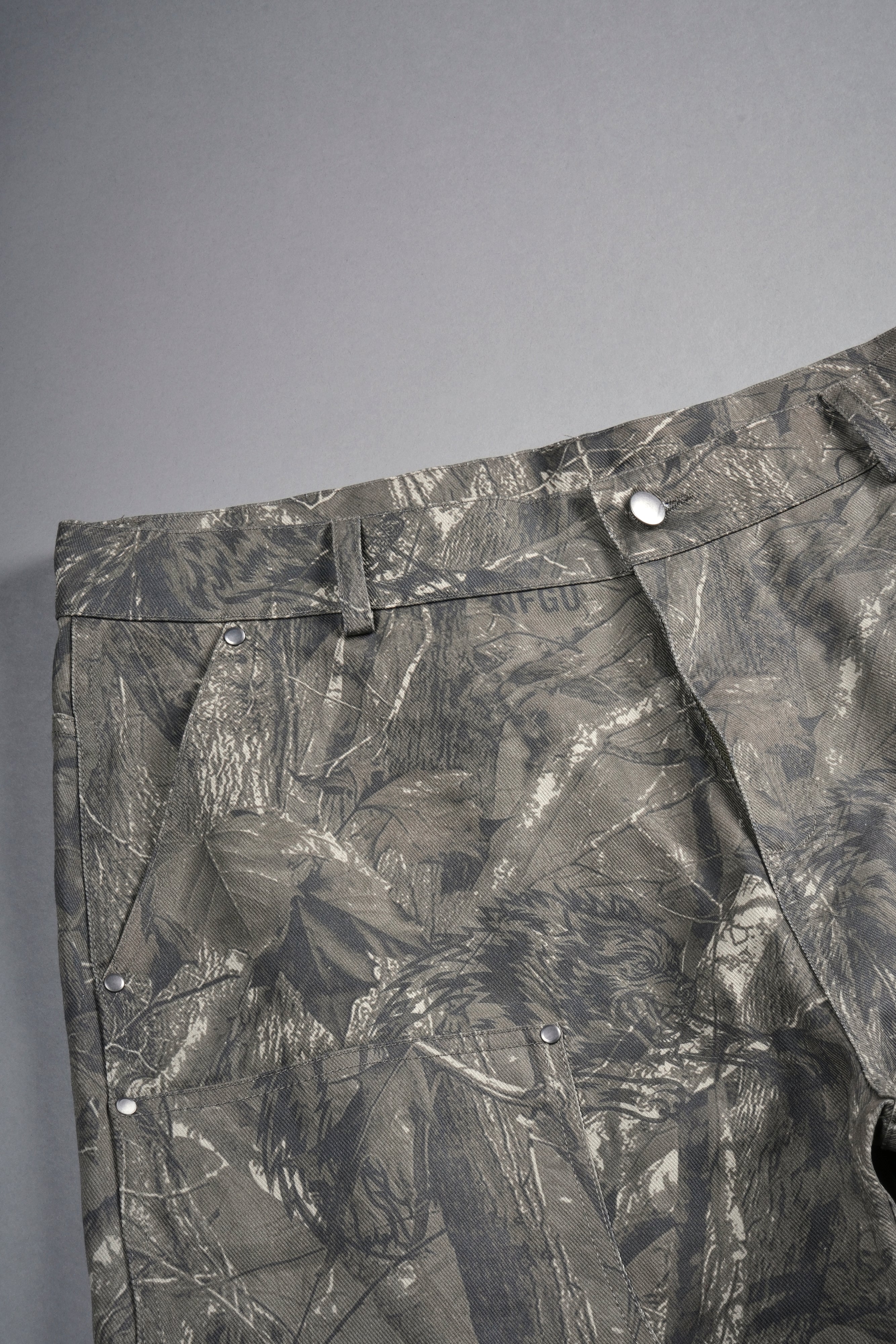 Wolf Chopper Oversized Clark Utility Shorts in Dusk Moss Driftwood Forest Camo