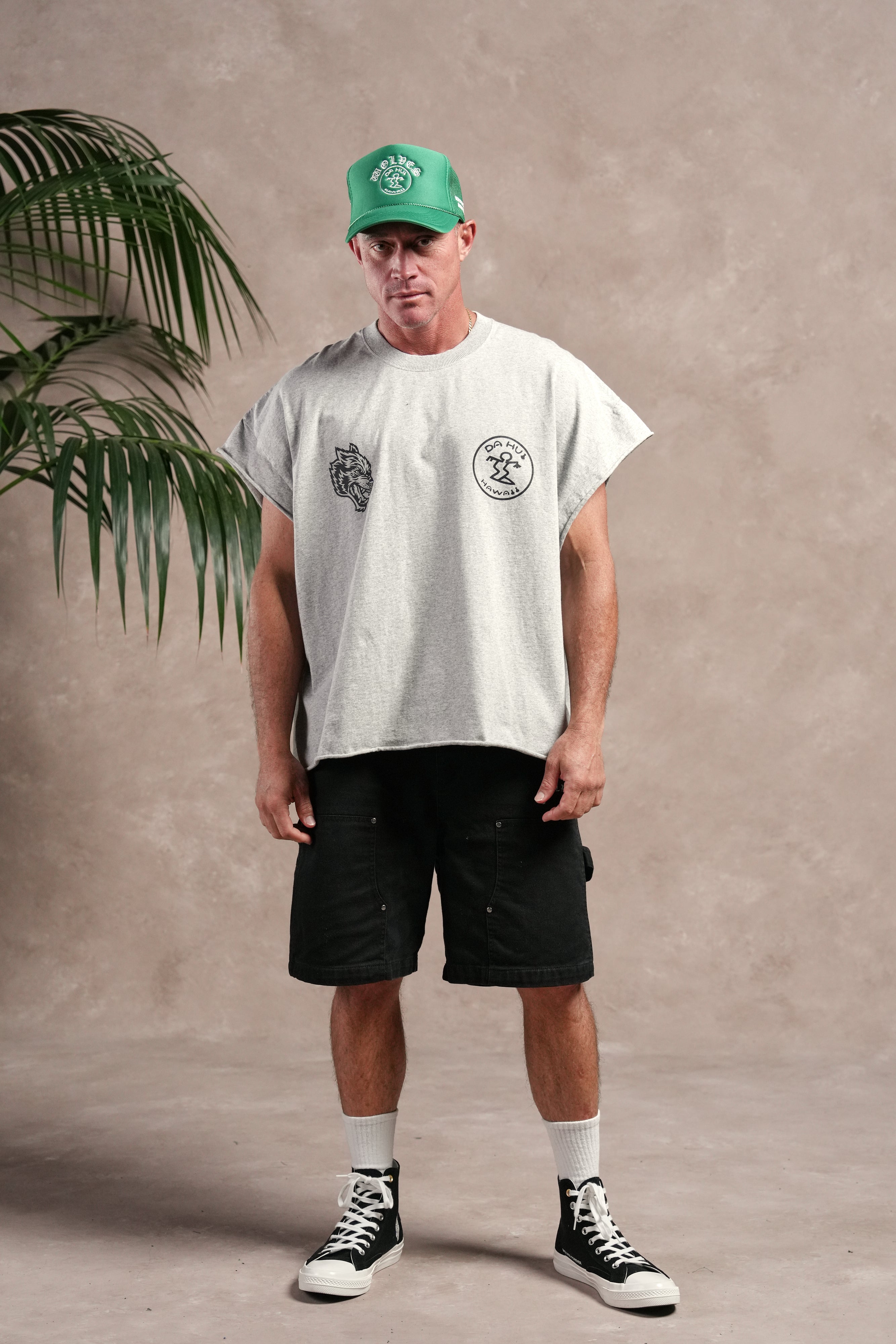 Darc Sport X Da Hui Grunge Cut-Off Mid Length Raw Hem Tee in Light Ath