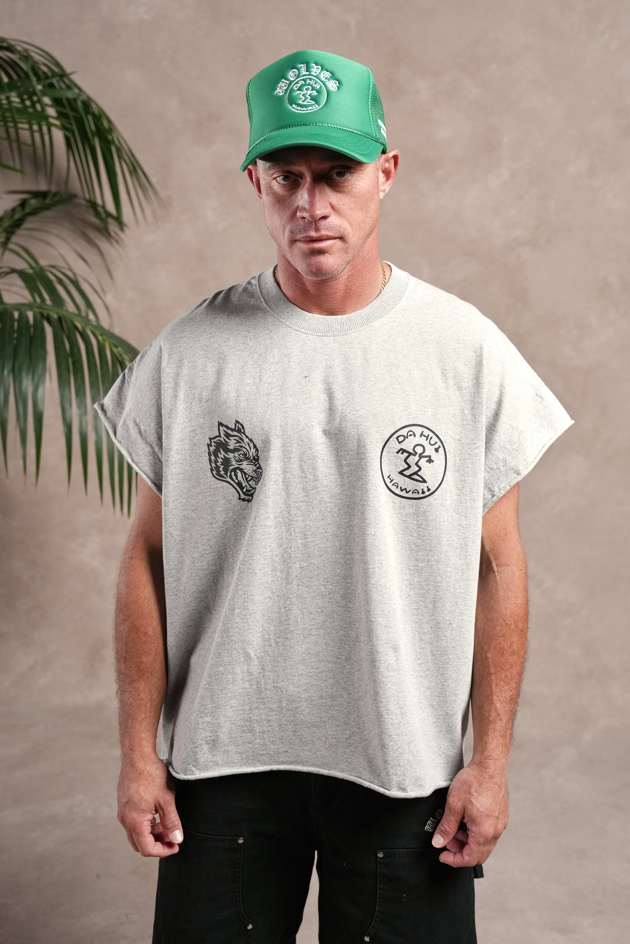Darc Sport X Da Hui Grunge Cut-Off Mid Length Raw Hem Tee in Light Athletic Gray