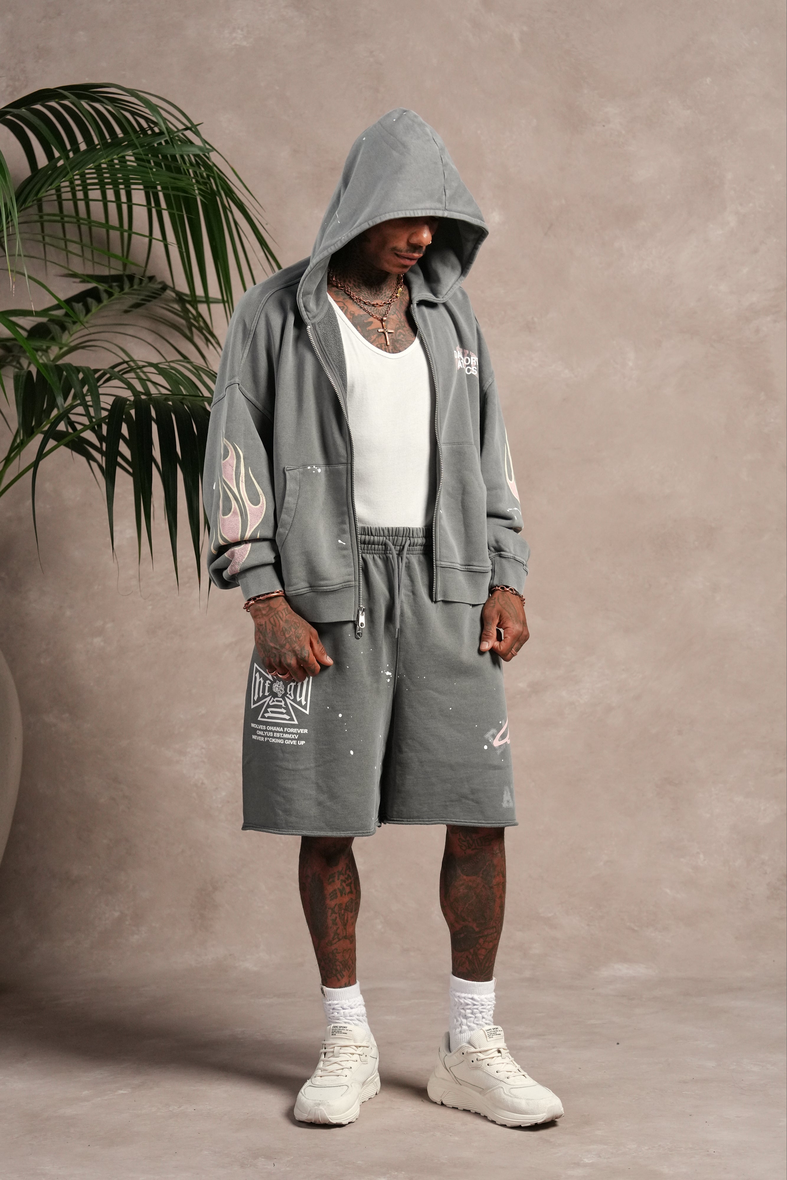 Hot Rod Vex Double Zip Hoodie in Slate Gray