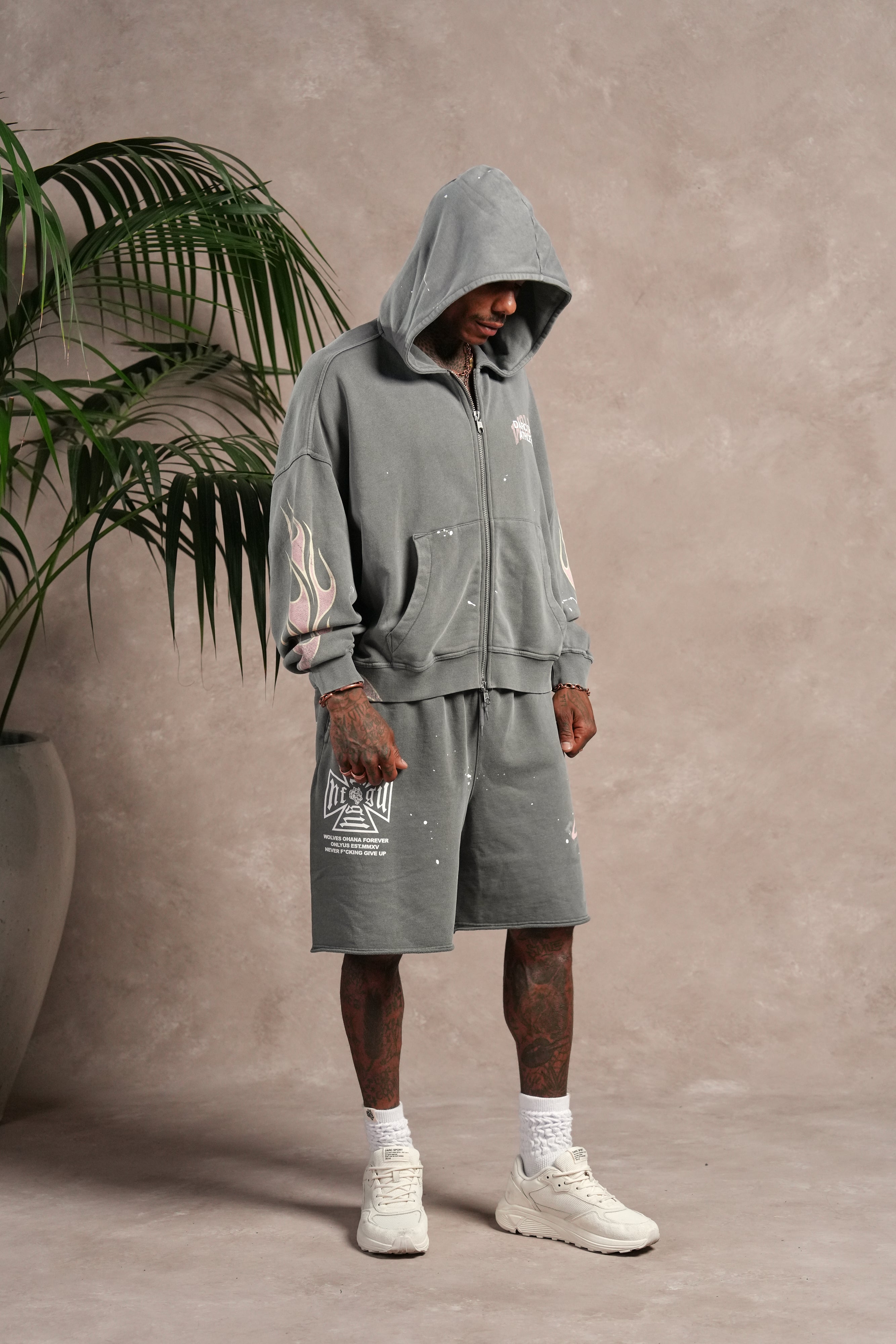 Hot Rod Vex Double Zip Hoodie in Slate Gray
