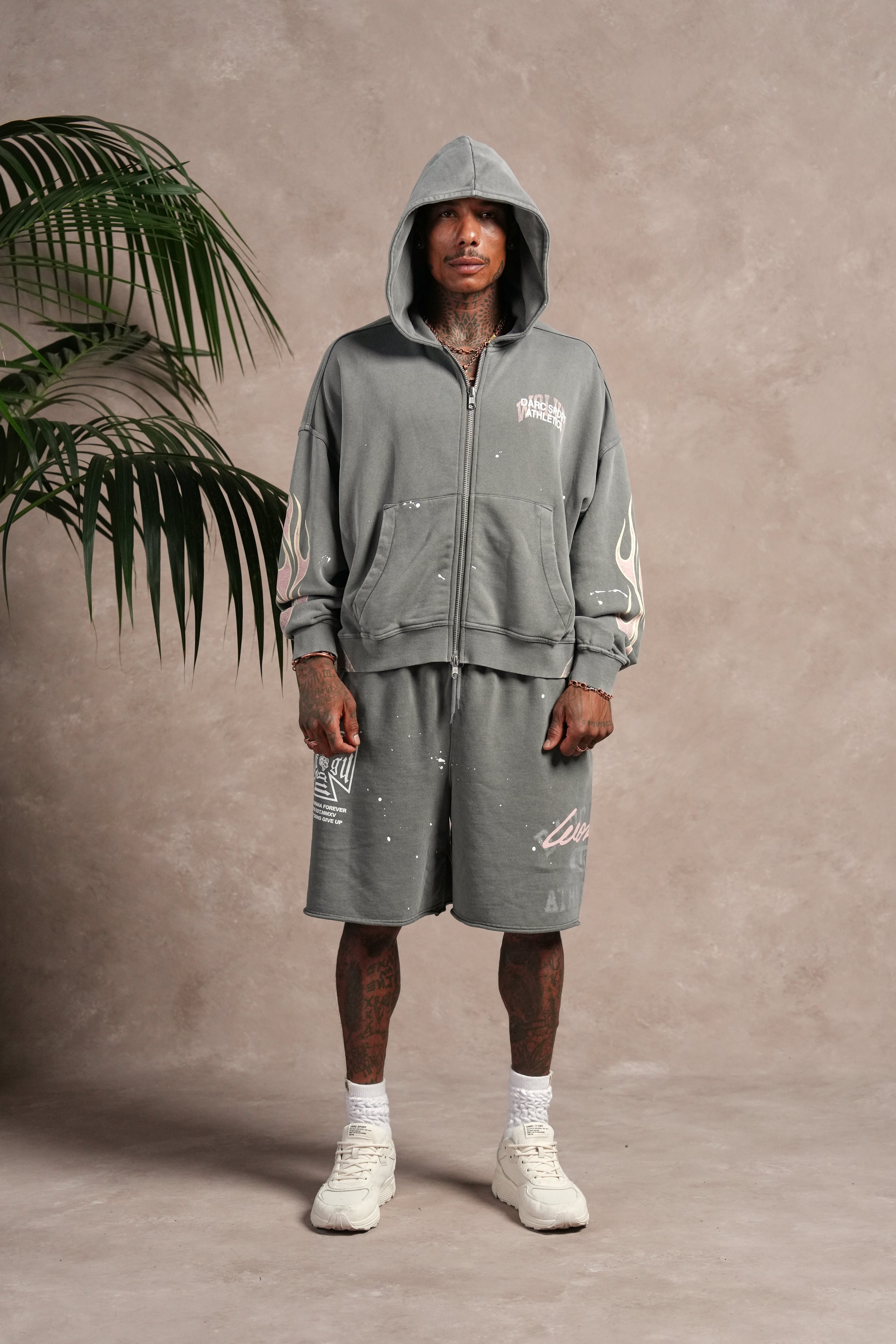 Hot Rod Vex Double Zip Hoodie in Slate Gray
