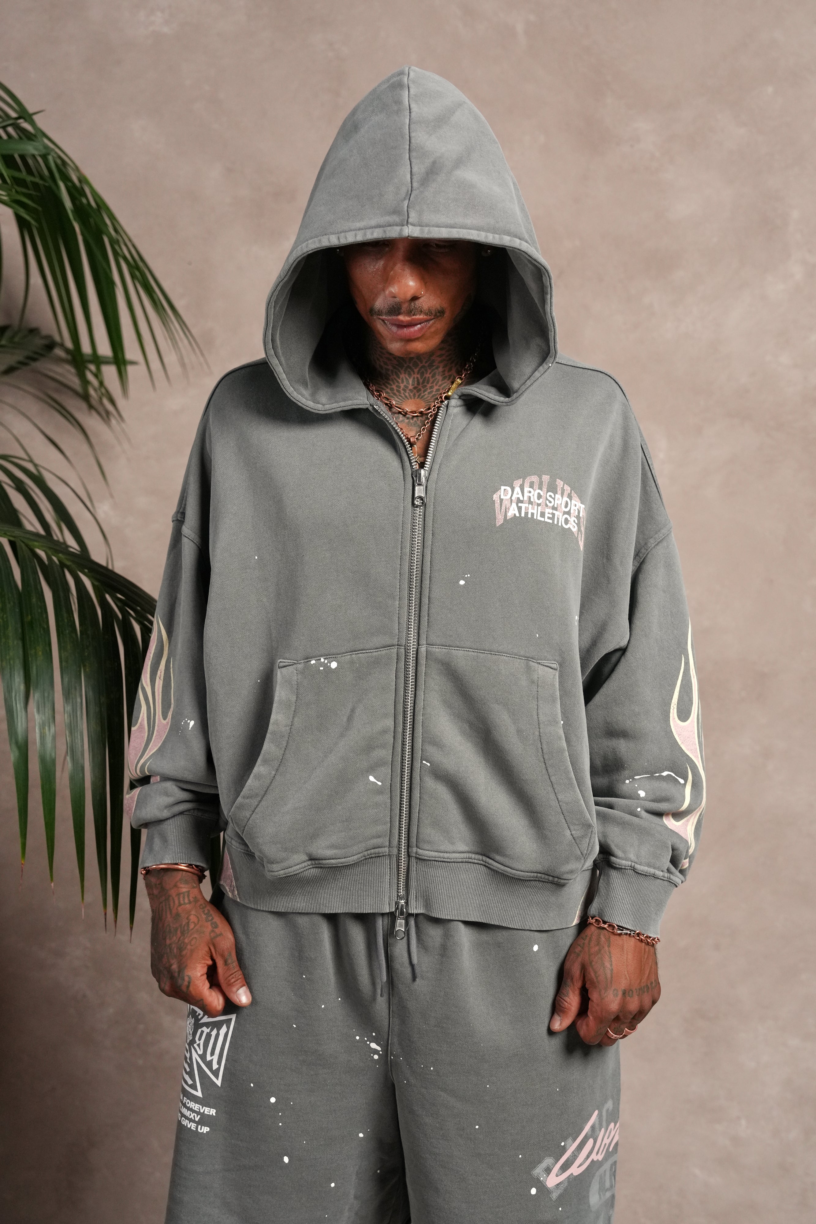 Hot Rod Vex Double Zip Hoodie in Slate Gray