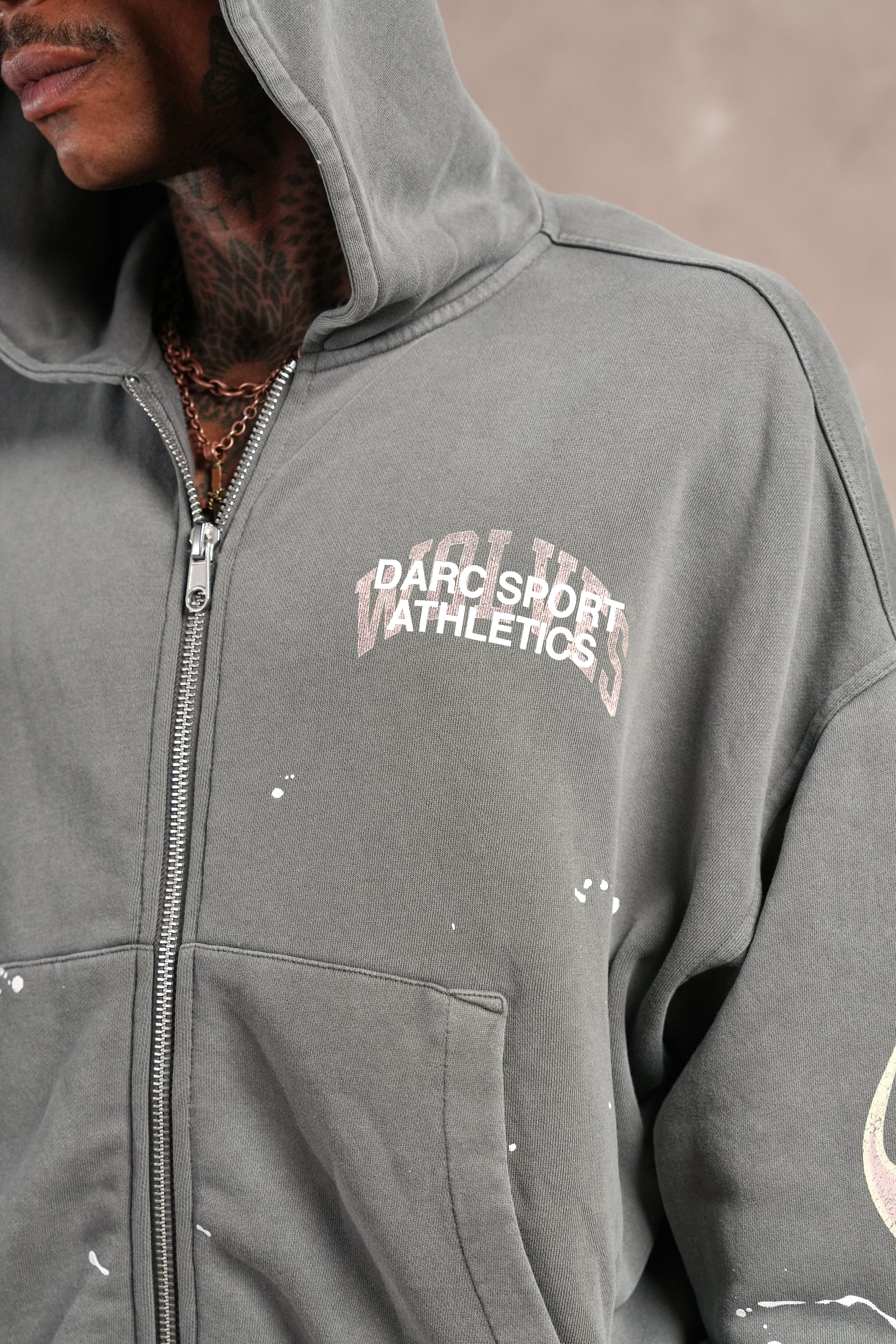 Hot Rod Vex Double Zip Hoodie in Slate Gray