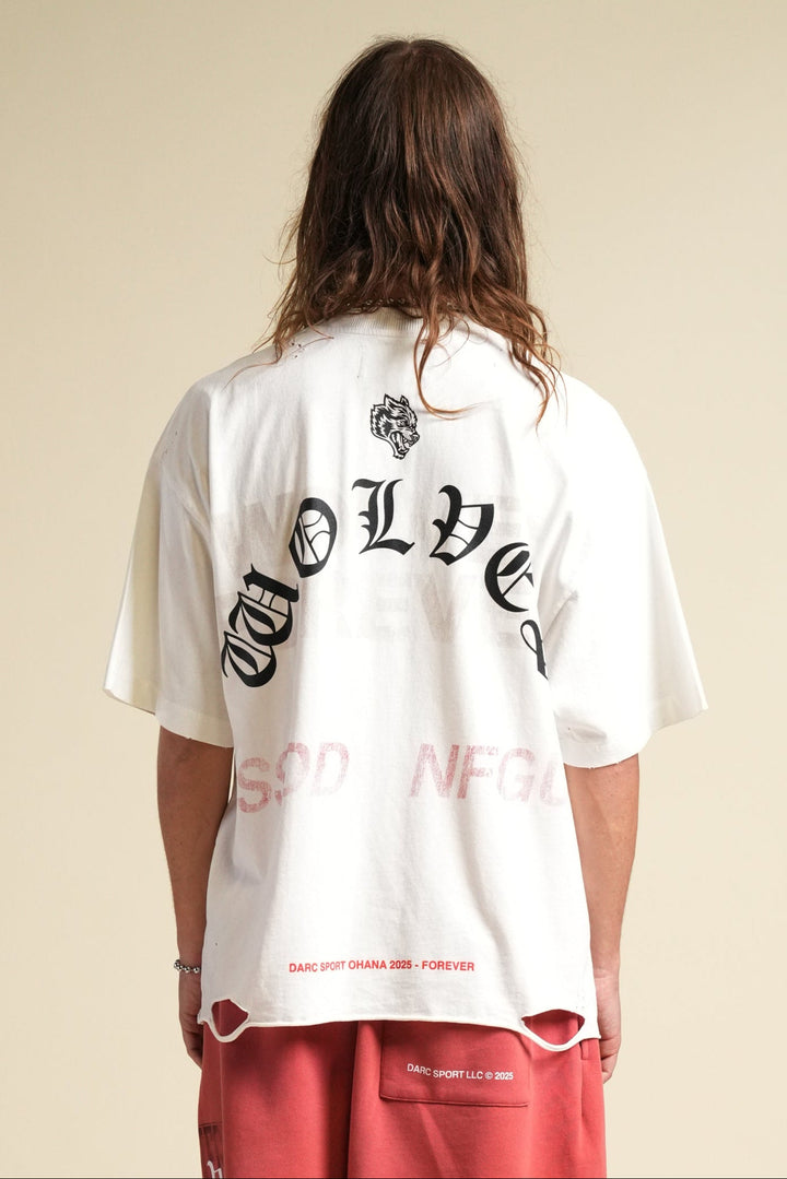 Wolves Never F*cking Give Up Distressed Grunge Tee in Cream