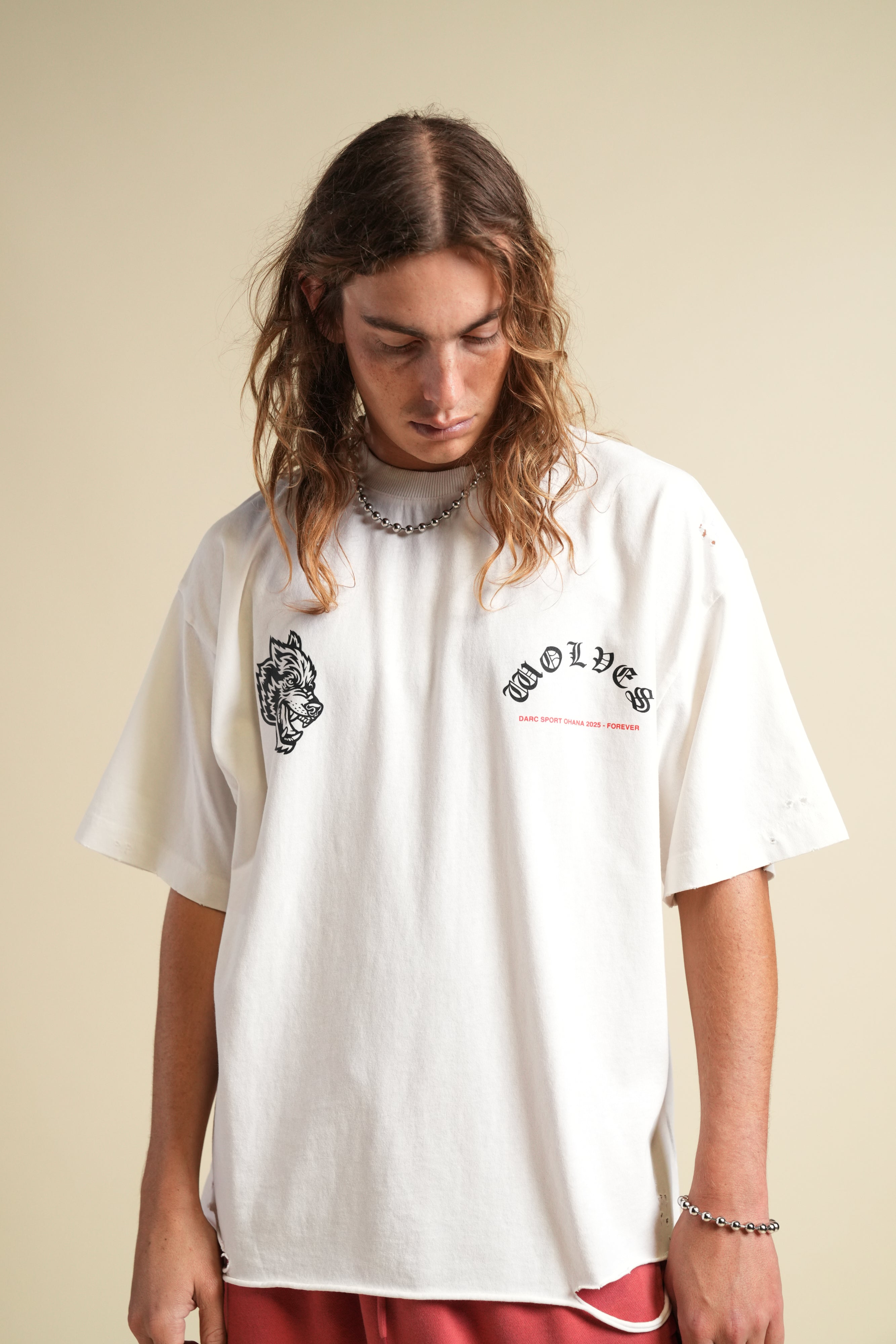 Wolves Never F*cking Give Up Distressed Grunge Tee in Cream