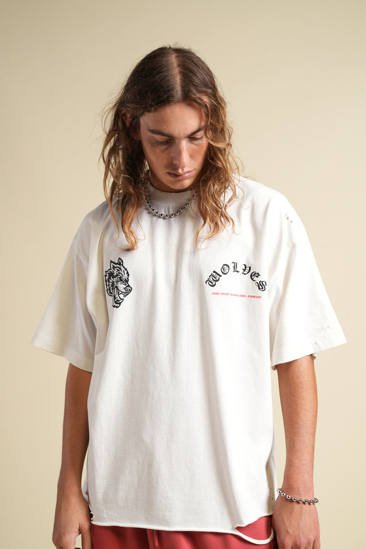 Wolves Never F*cking Give Up Distressed Grunge Tee in Cream