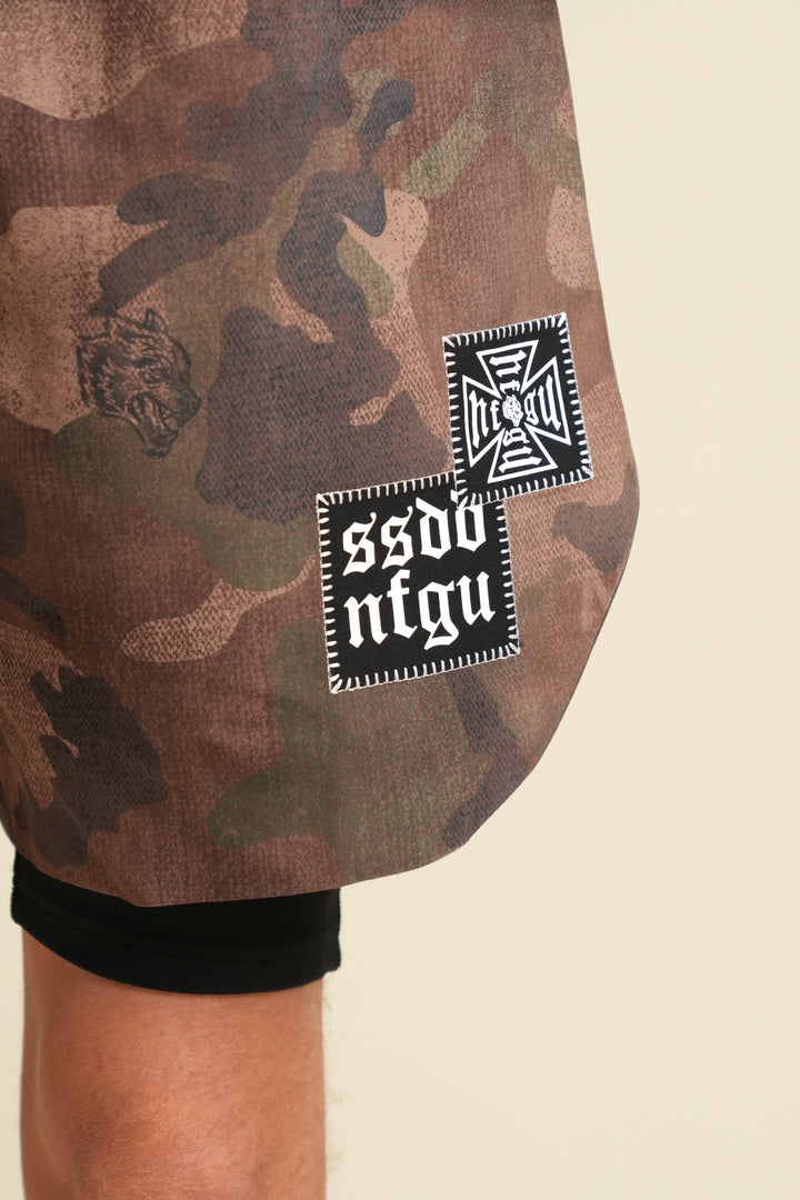 Core Patch Phantom Compression Shorts in Ohana Woodland Camo