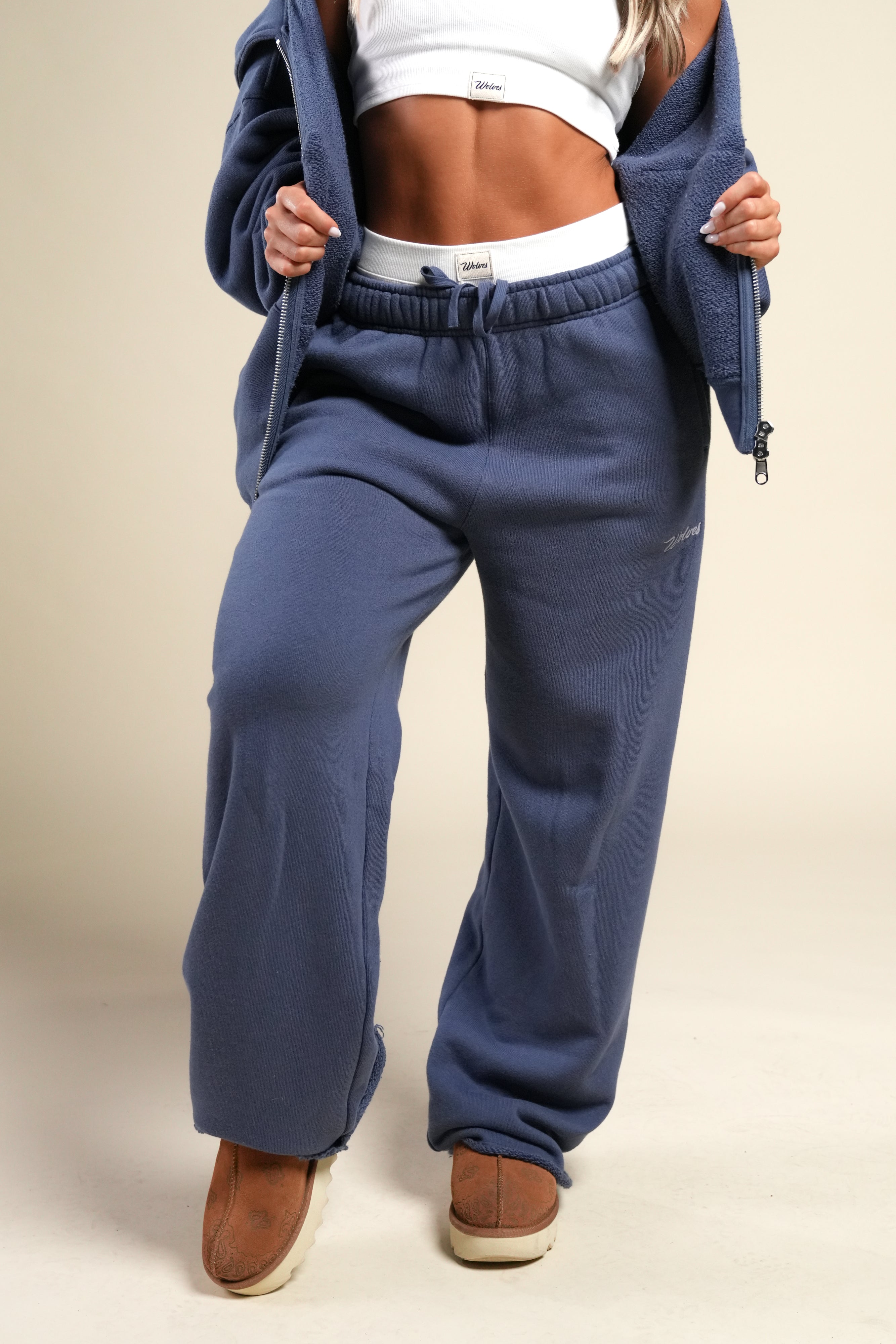 Cursive Wolves Premium Big Cozy Sweats in Washed Denim