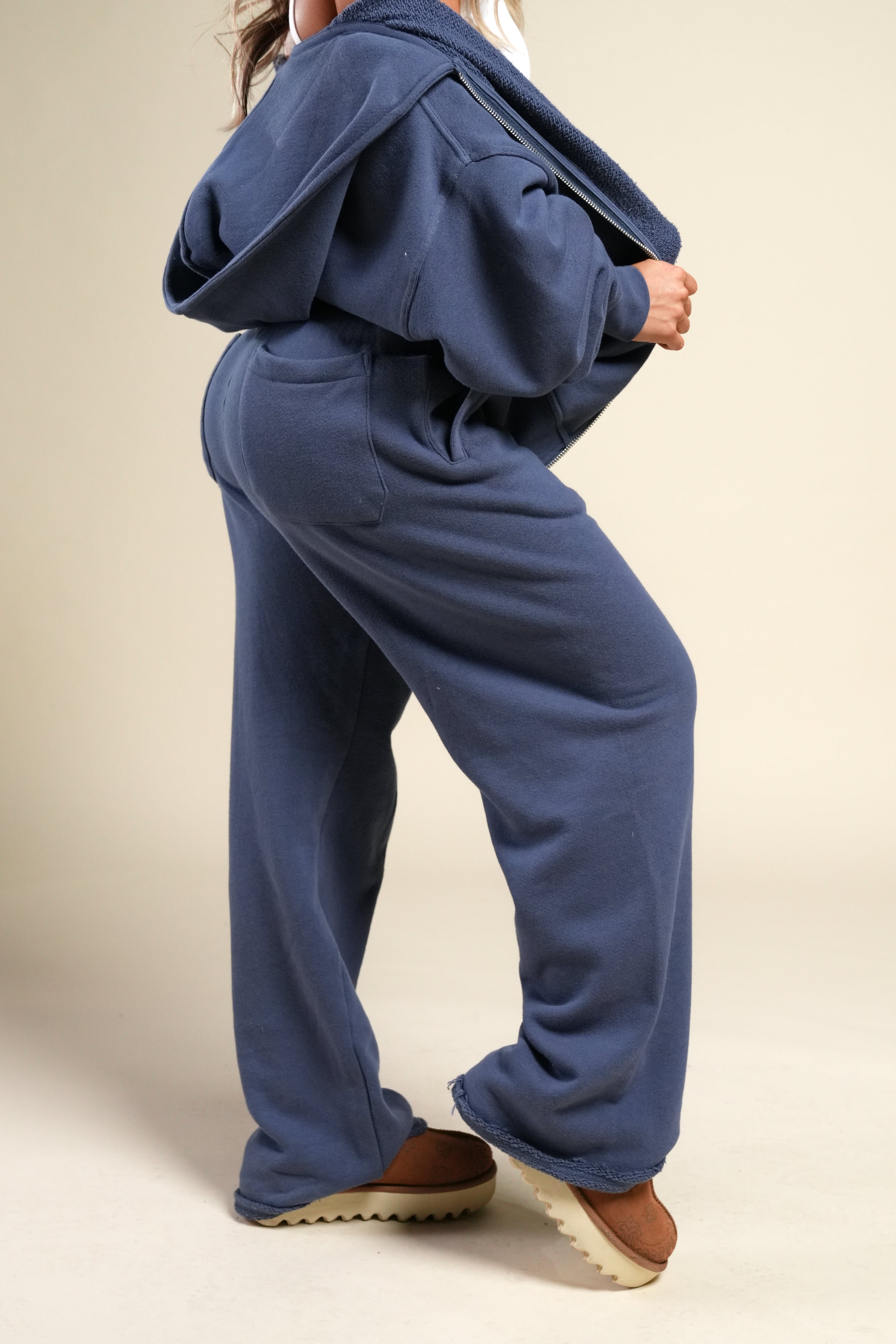 Cursive Wolves Premium Big Cozy Sweats in Washed Denim