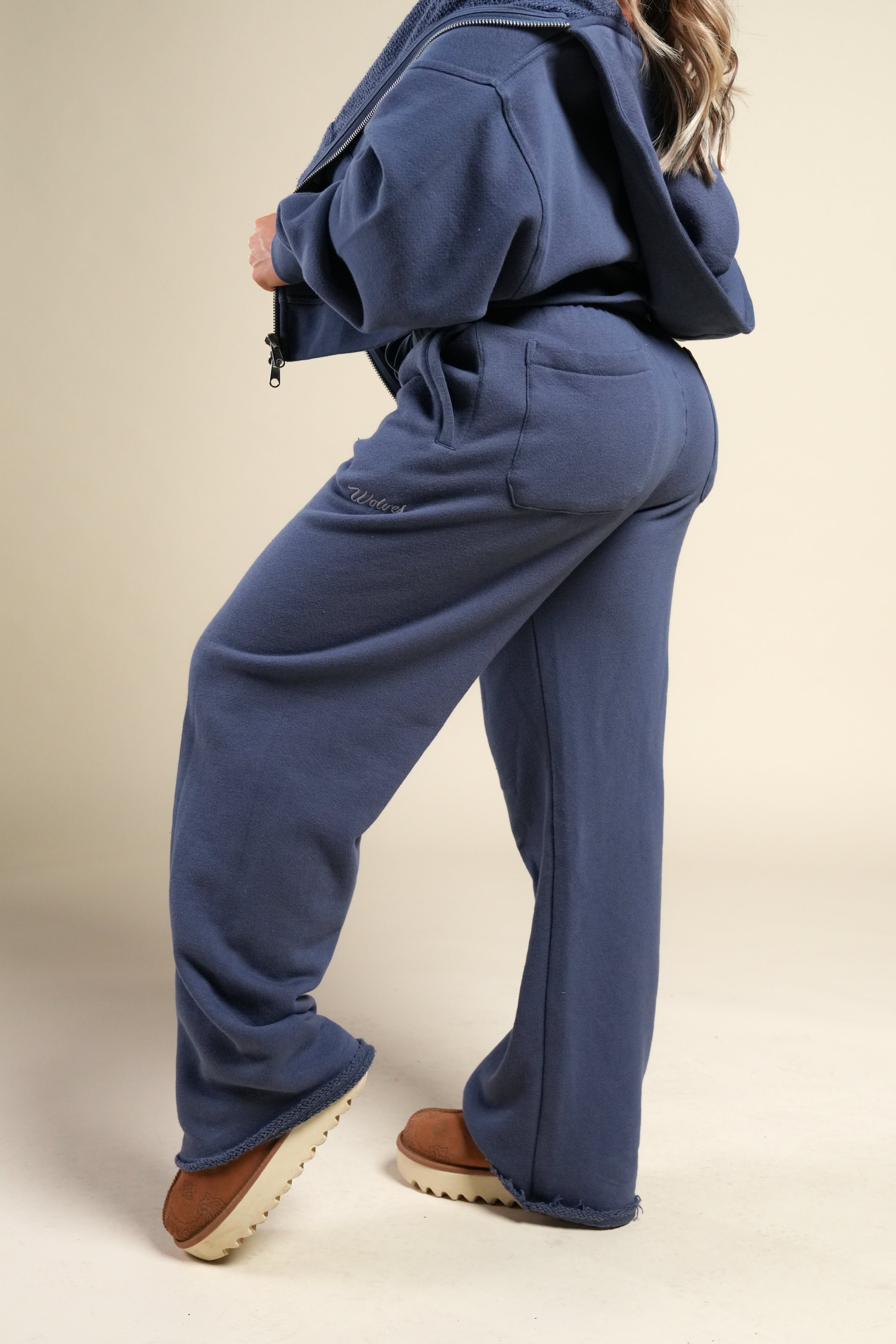 Cursive Wolves Premium Big Cozy Sweats in Washed Denim