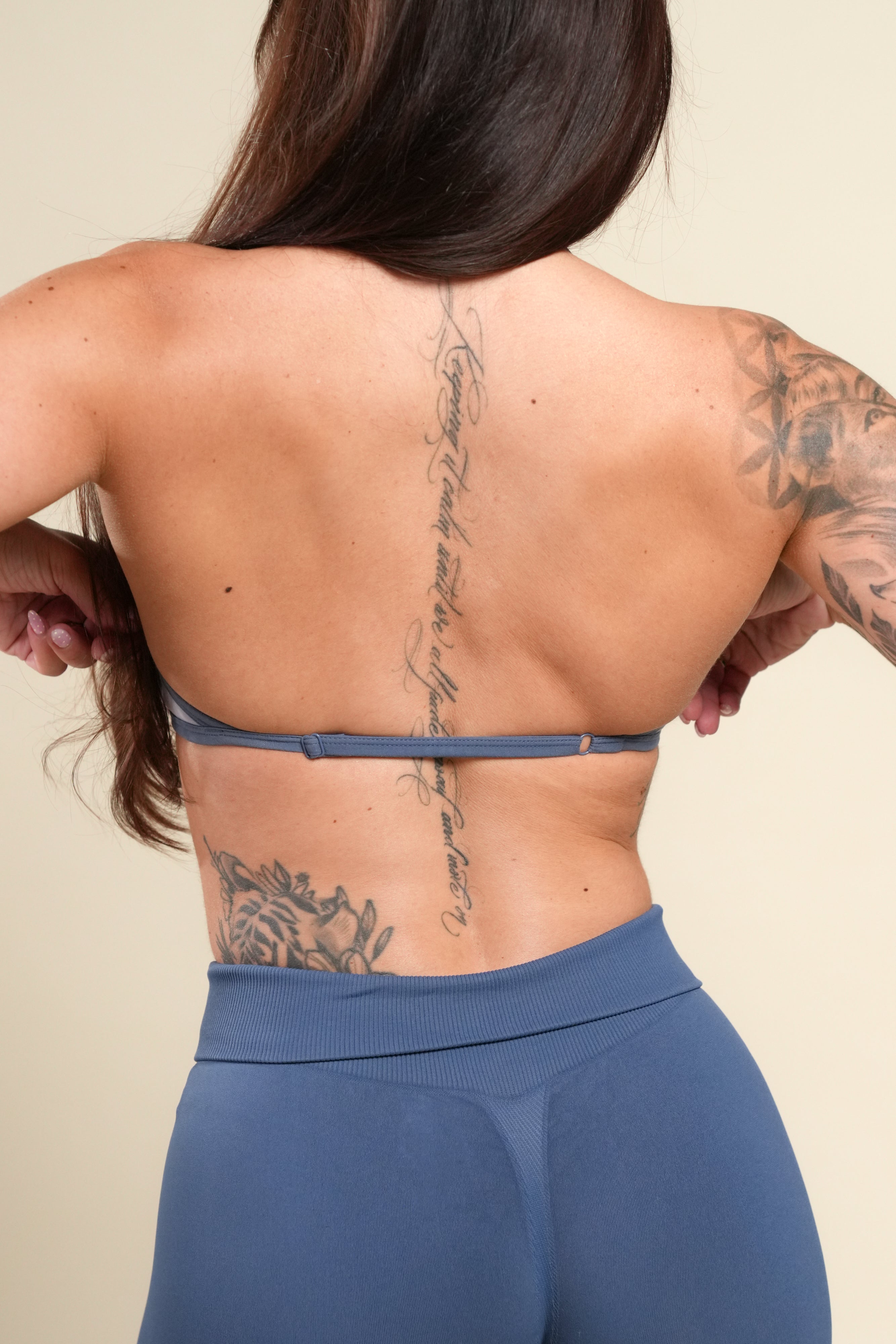 Wolf "Lana" Halter Energy Bra in Sport Gray/Washed Denim
