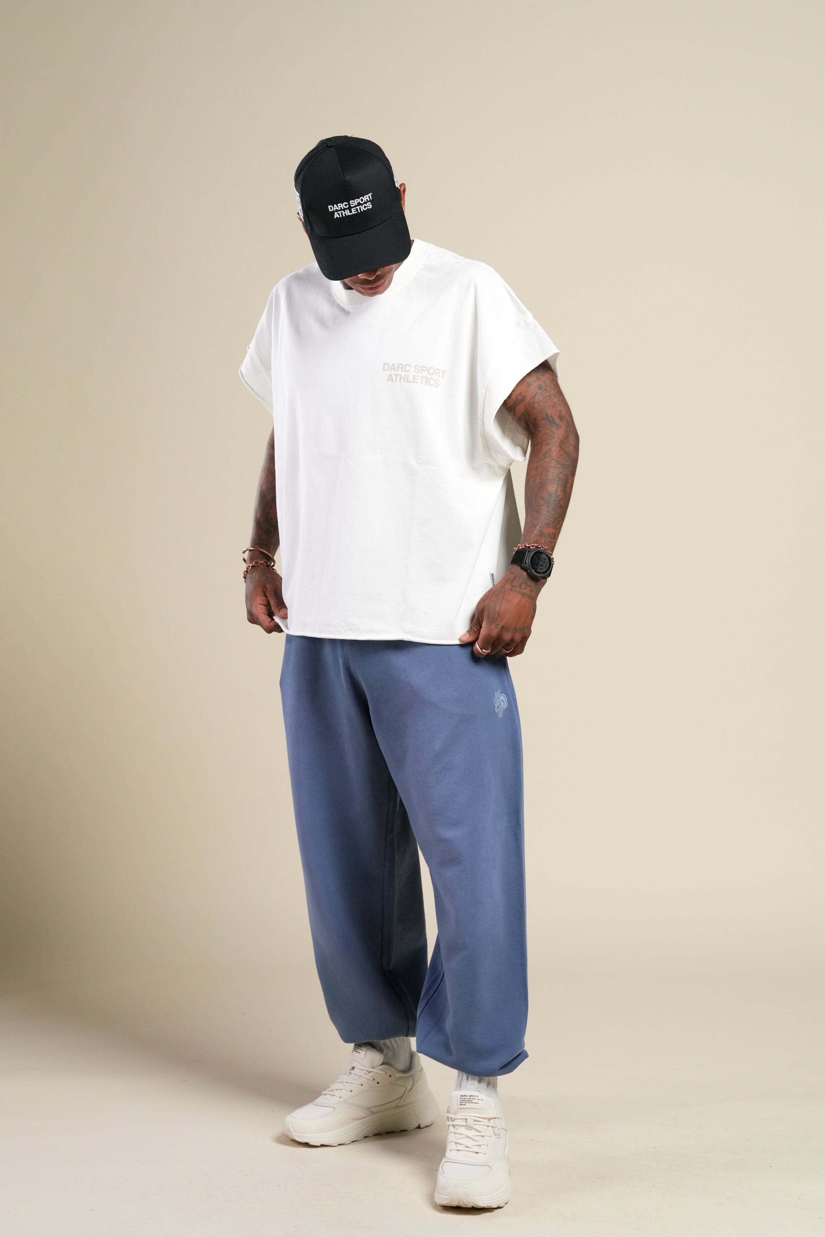 Darc Sport Athletics Grunge Cut-Off Tee in Cream