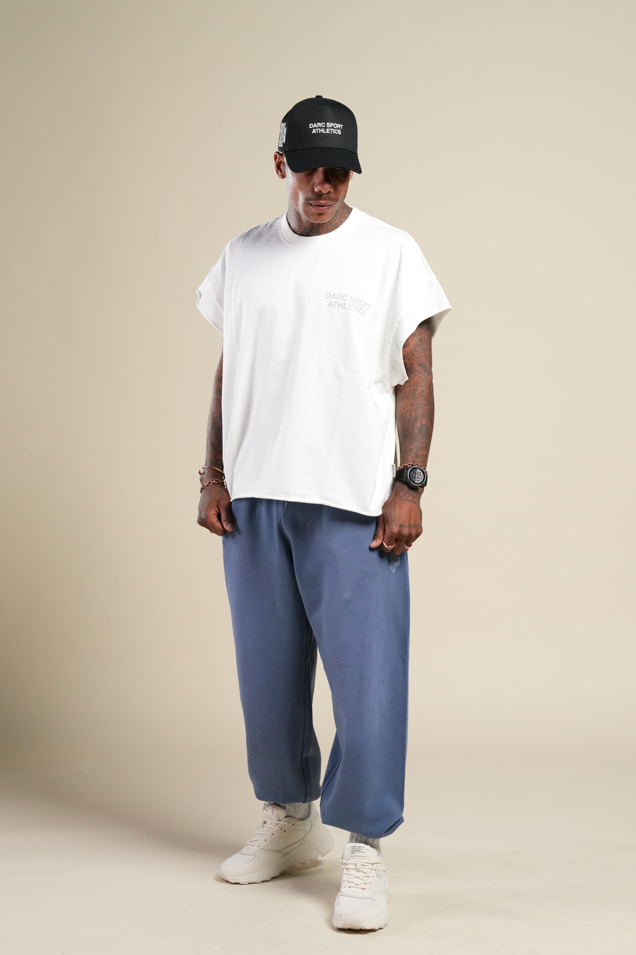 Darc Sport Athletics Grunge Cut-Off Tee in Cream