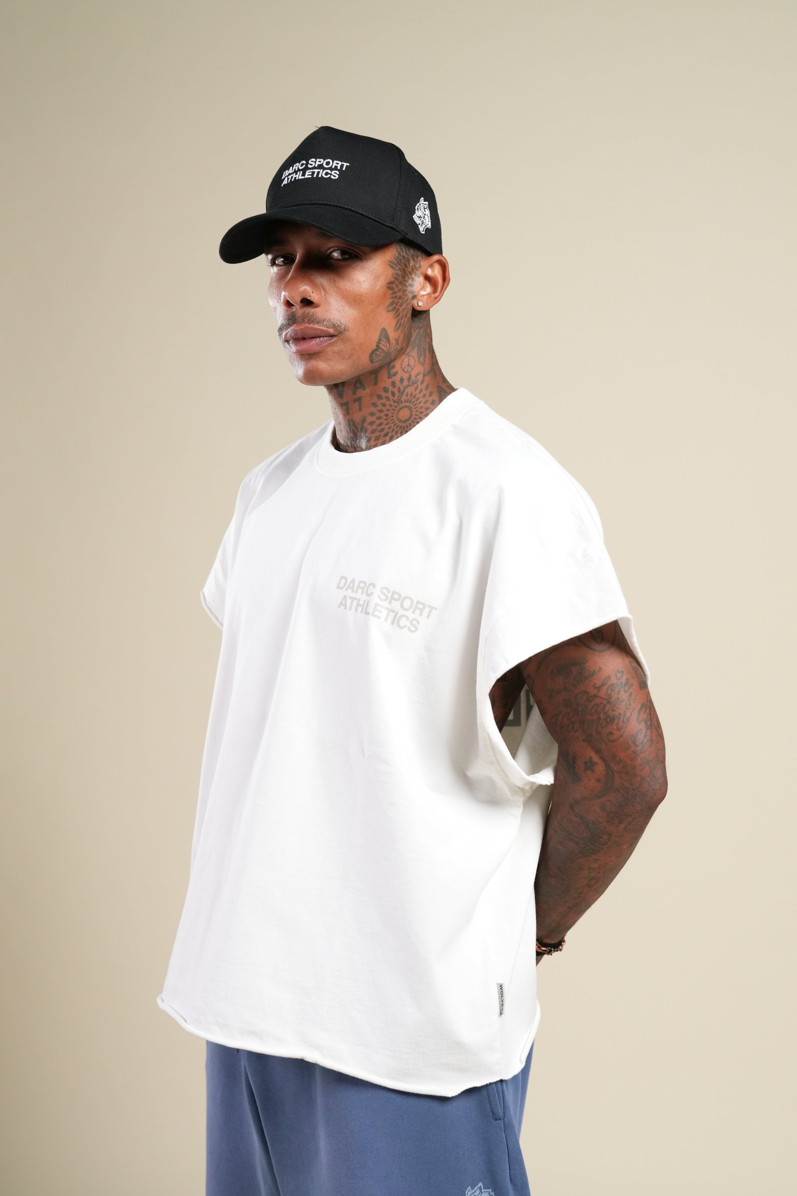 Darc Sport Athletics Grunge Cut-Off Tee in Cream