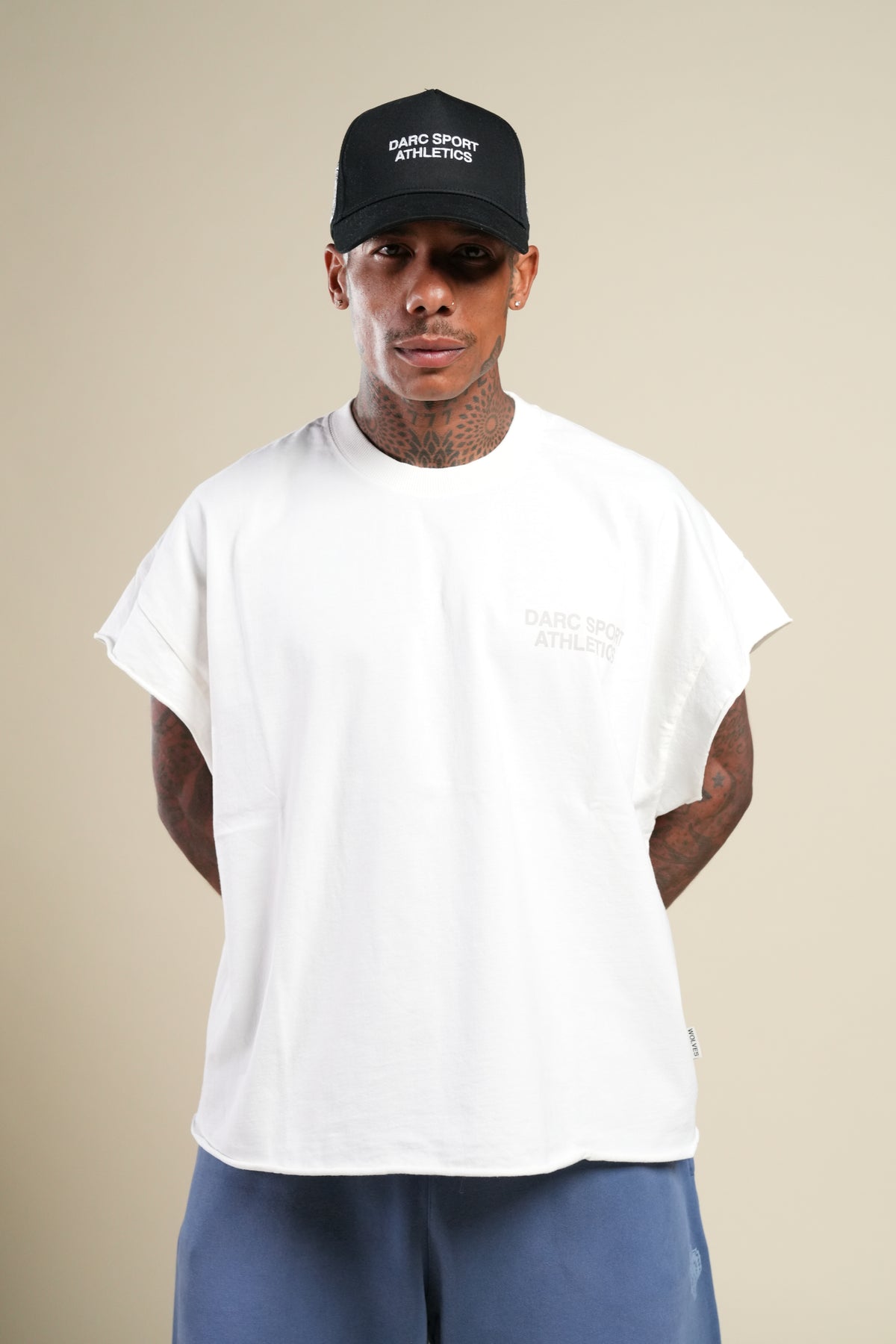 Darc Sport Athletics Grunge Cut-Off Tee in Cream