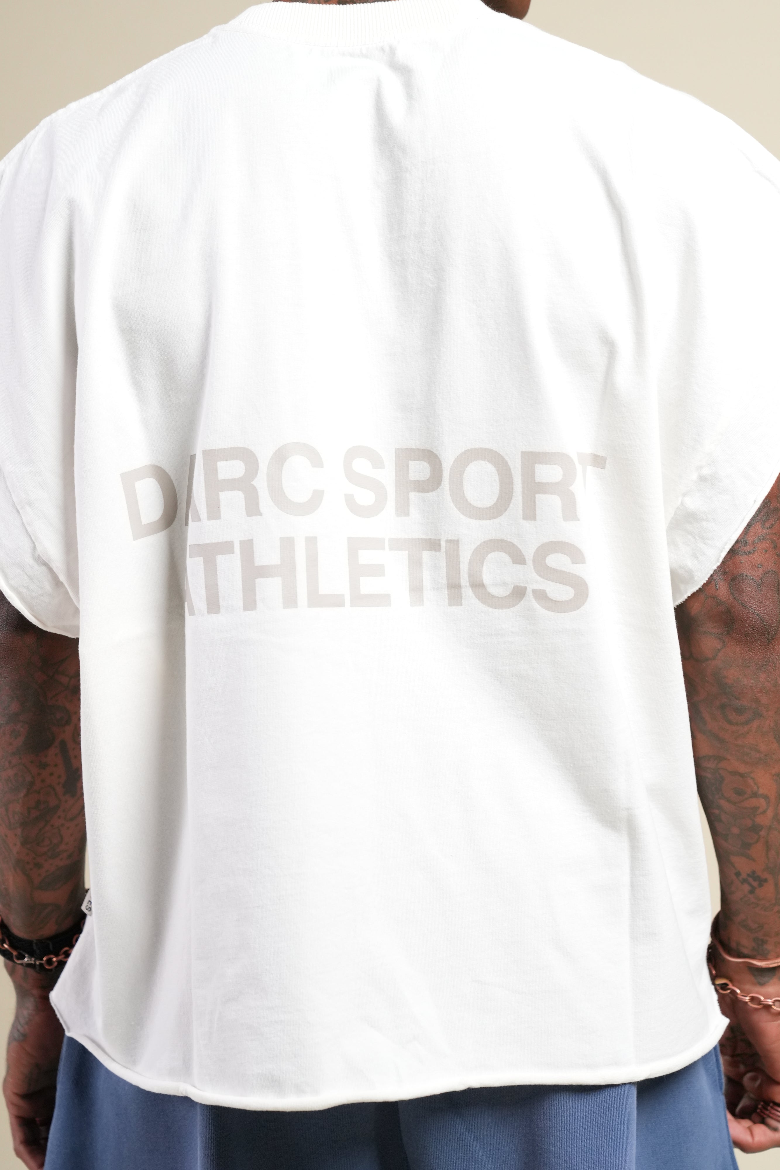 Darc Sport Athletics Grunge Cut-Off Tee in Cream