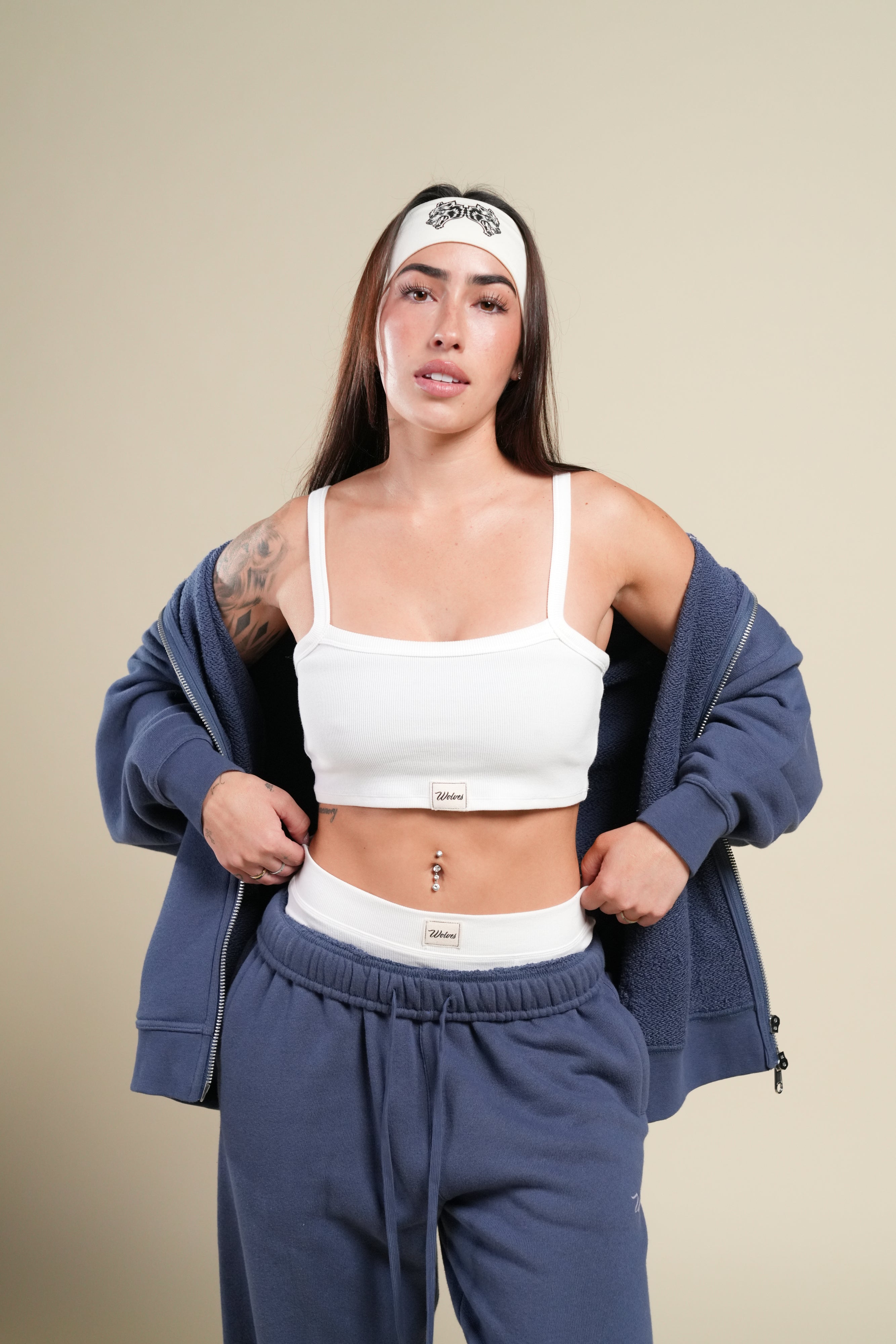 Cursive Wolves Premium Big Cozy Sweats in Washed Denim